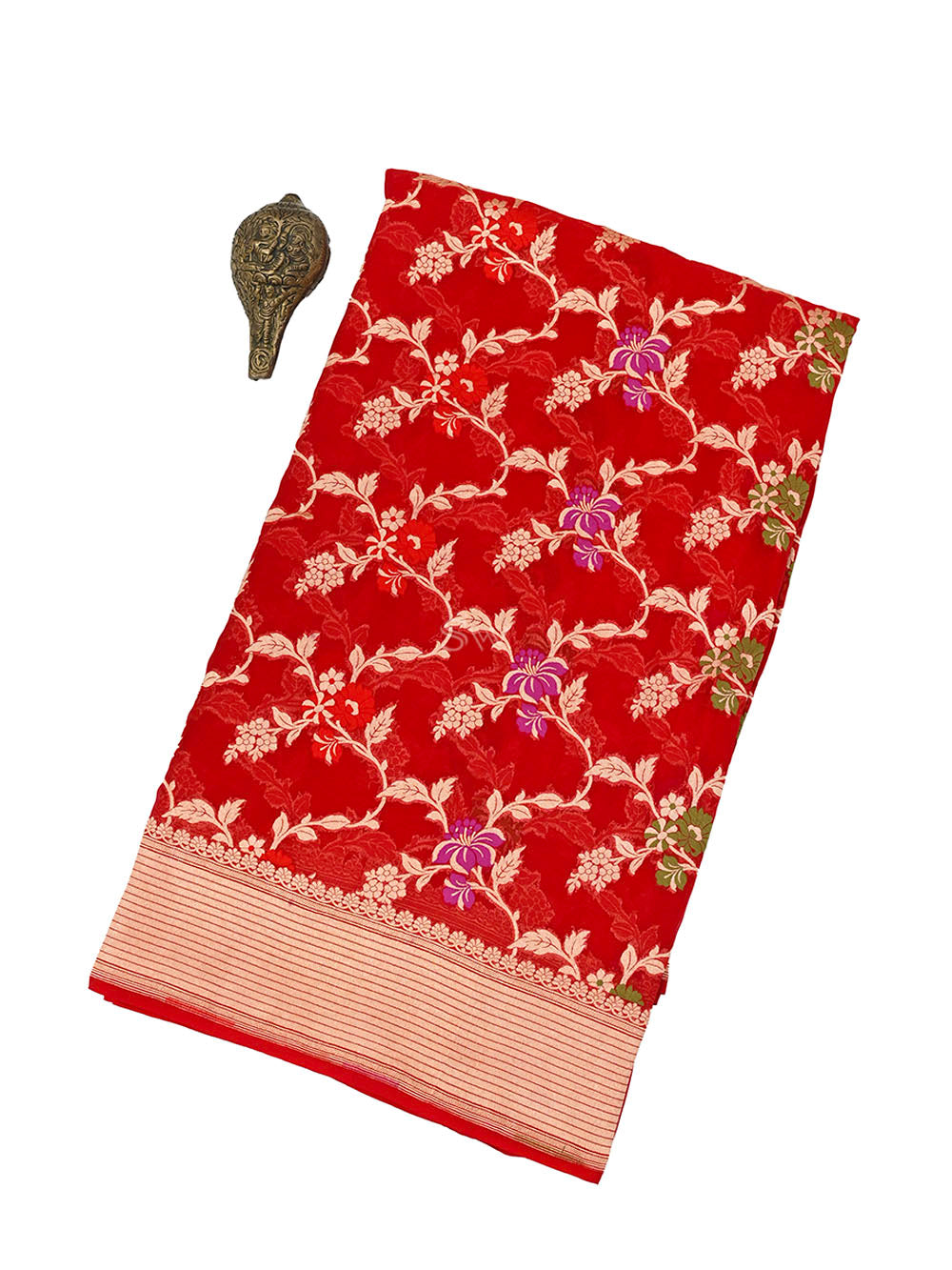 Red Meenakari Jaal Khaddi Georgette Handloom Banarasi Saree