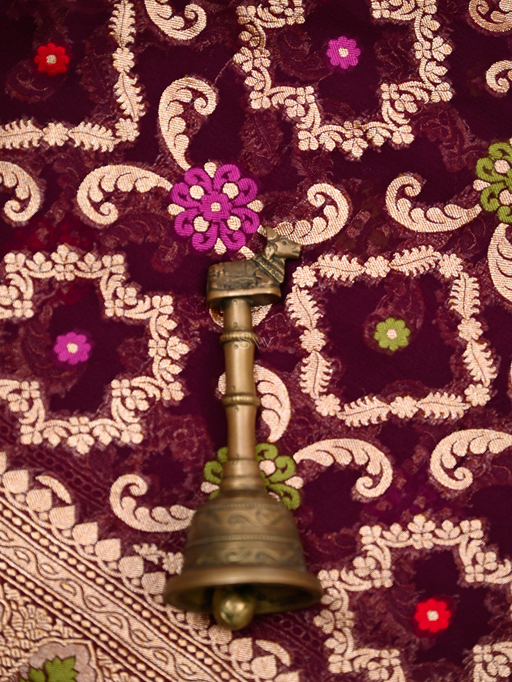 Wine Meenakari Jaal Khaddi Georgette Handloom Banarasi Saree