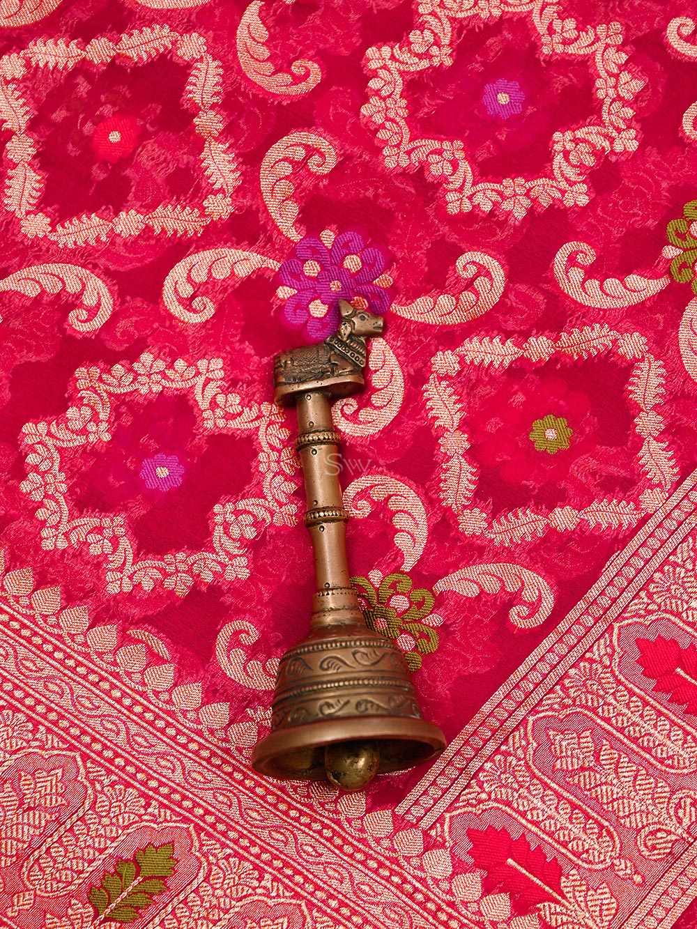 Reddish Pink Meenakari Jaal Khaddi Georgette Handloom Banarasi Saree