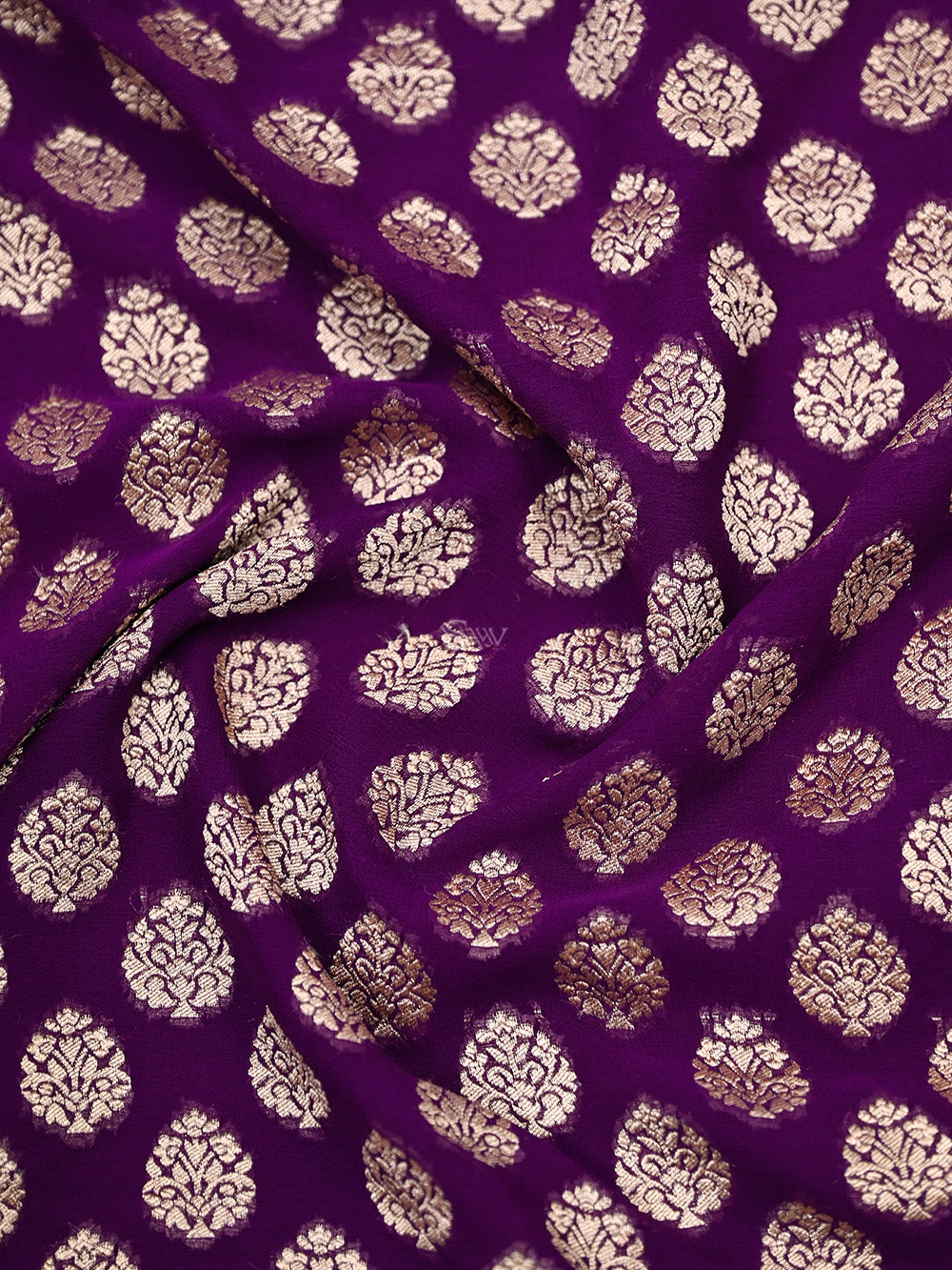 Purple Booti Khaddi Georgette Handloom Banarasi Saree - Sacred Weaves