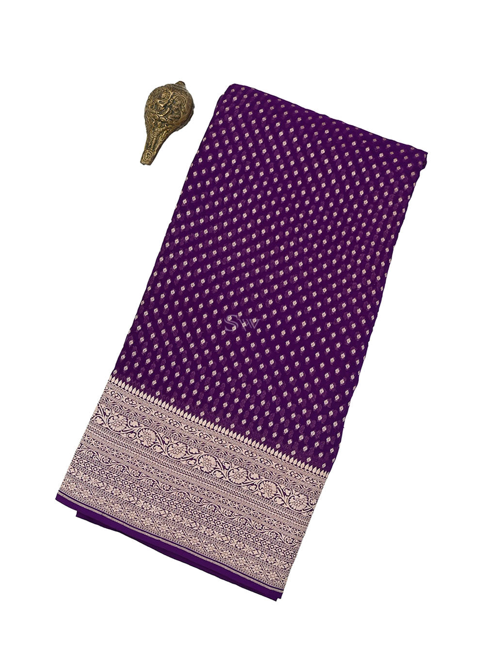 Purple Booti Khaddi Georgette Handloom Banarasi Saree - Sacred Weaves