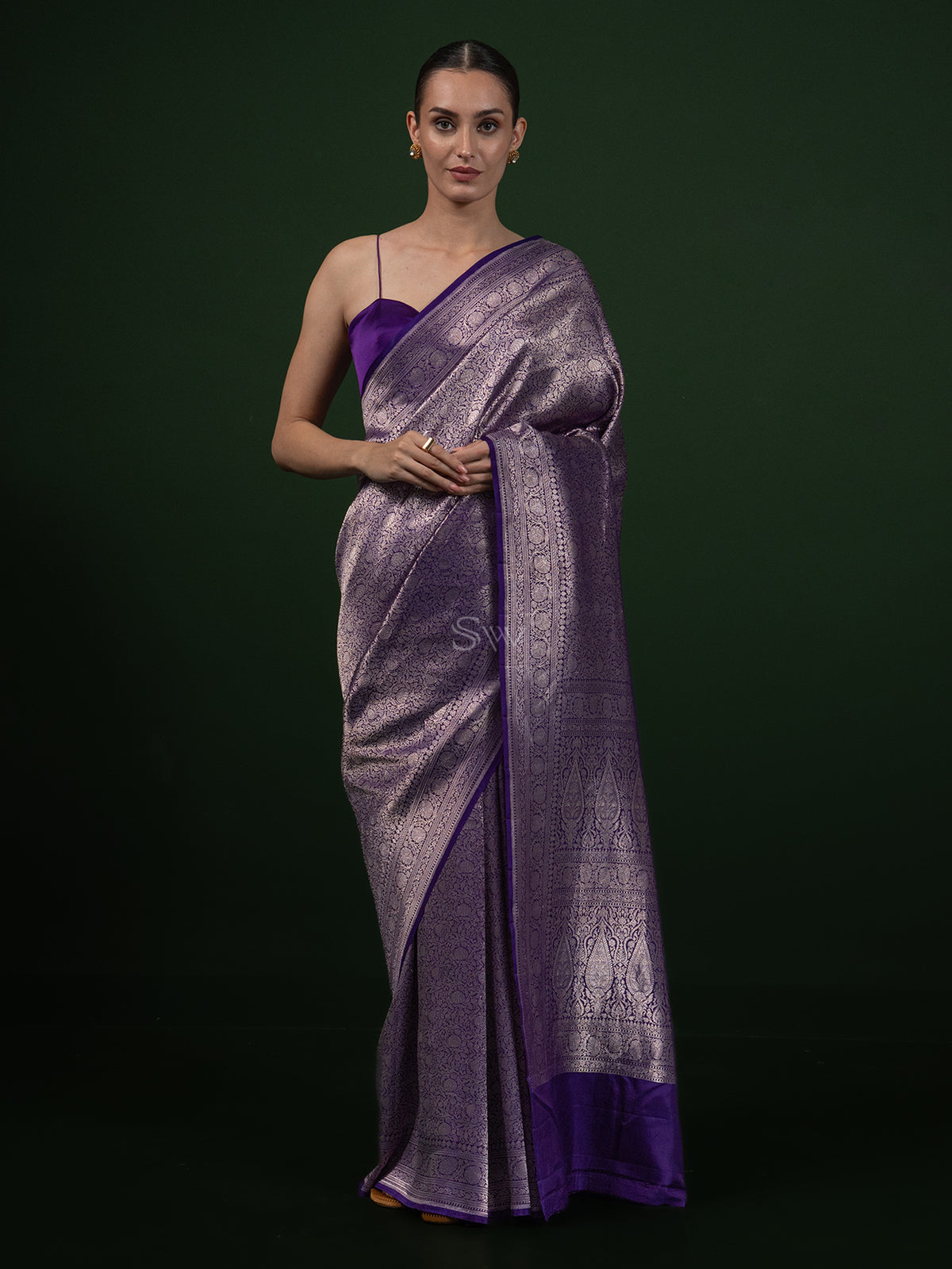 Purple Katan Silk Brocade Handloom Banarasi Saree - Sacred Weaves