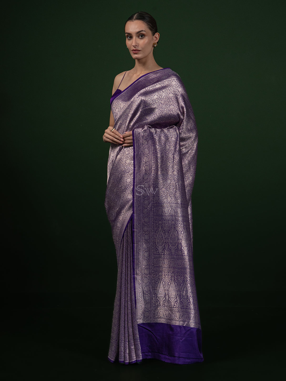 Purple Katan Silk Brocade Handloom Banarasi Saree - Sacred Weaves