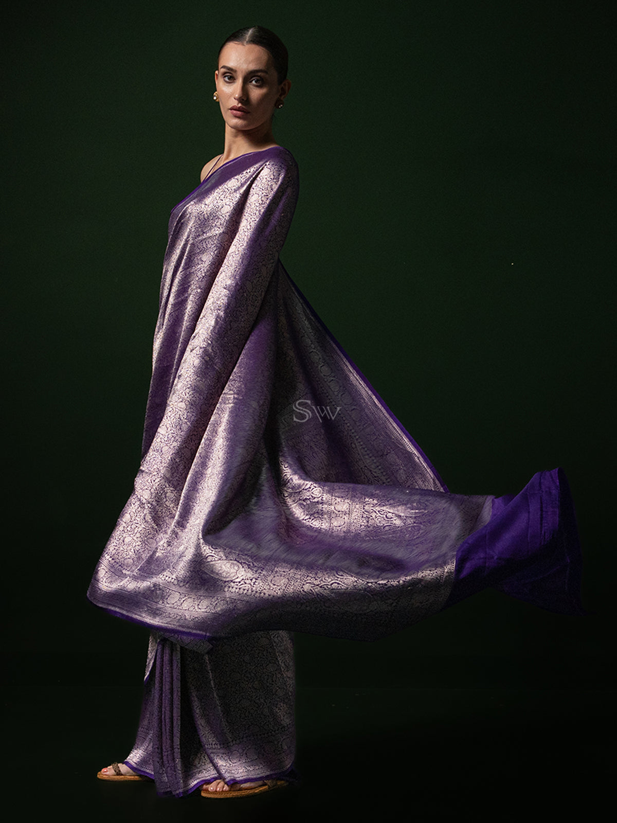 Purple Katan Silk Brocade Handloom Banarasi Saree - Sacred Weaves