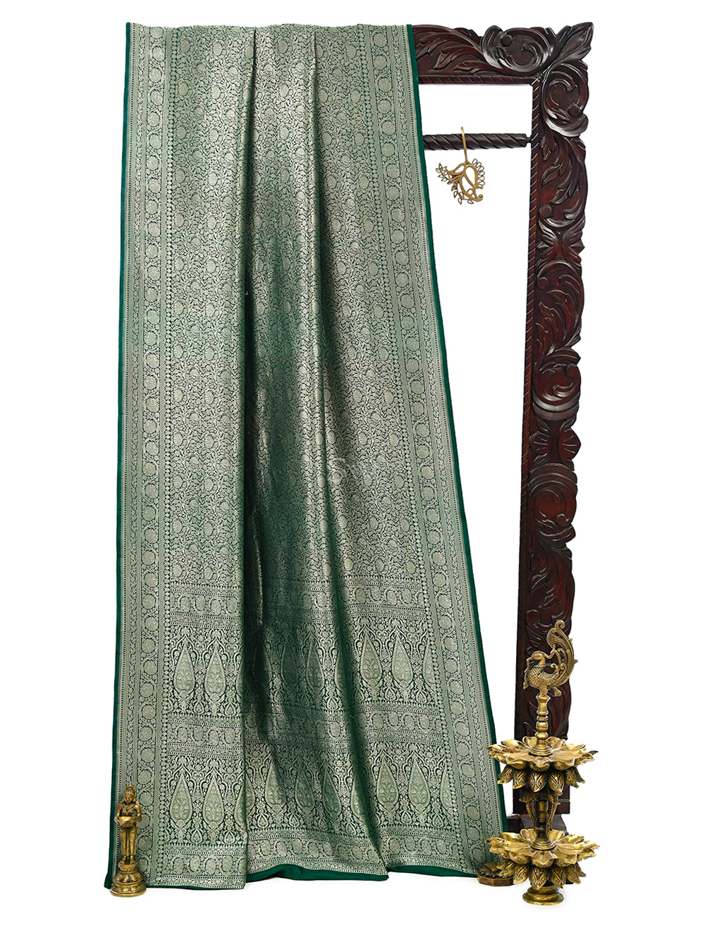 Bottle Green Katan Silk Brocade Handloom Banarasi Saree