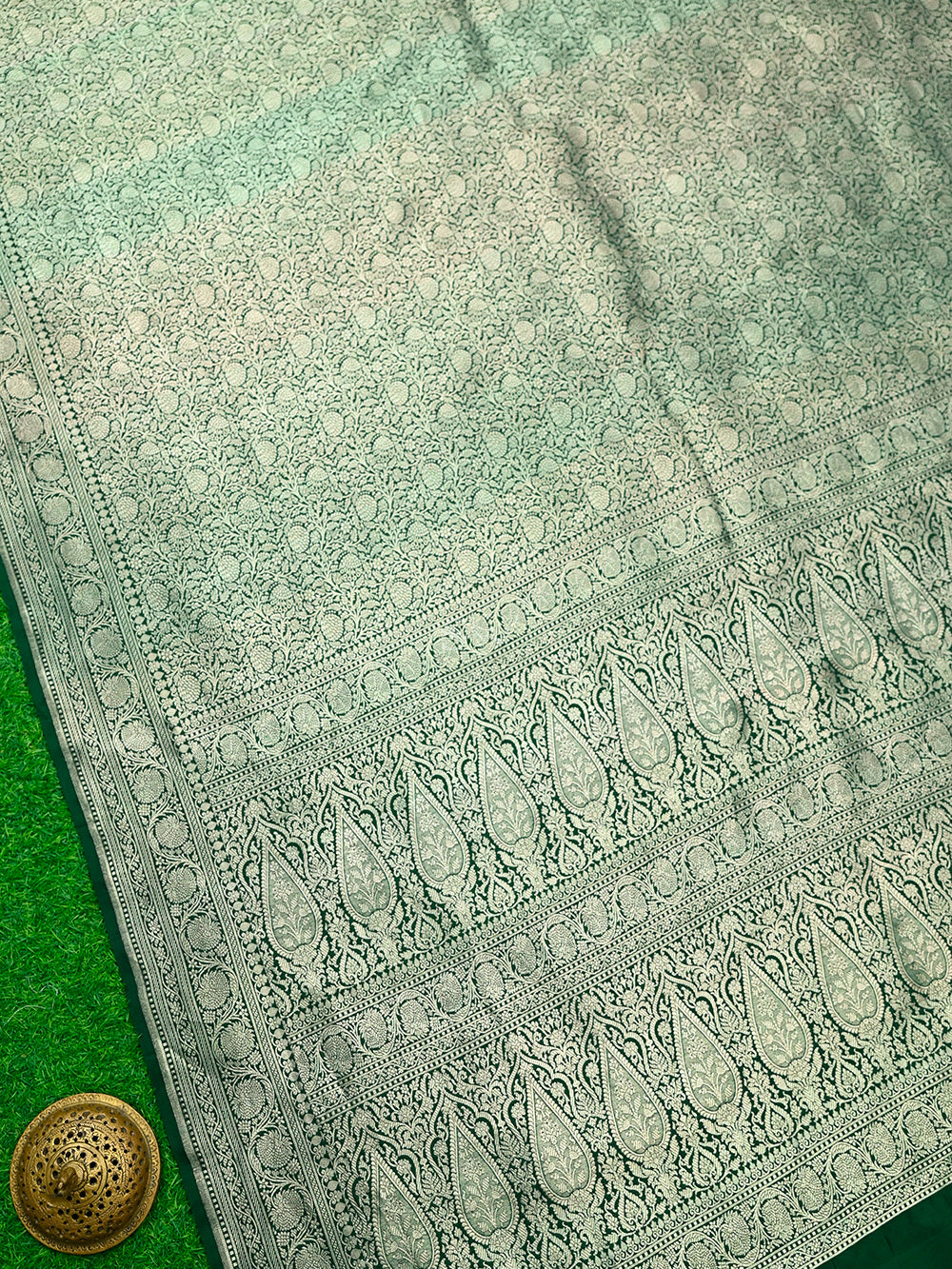 Bottle Green Katan Silk Brocade Handloom Banarasi Saree