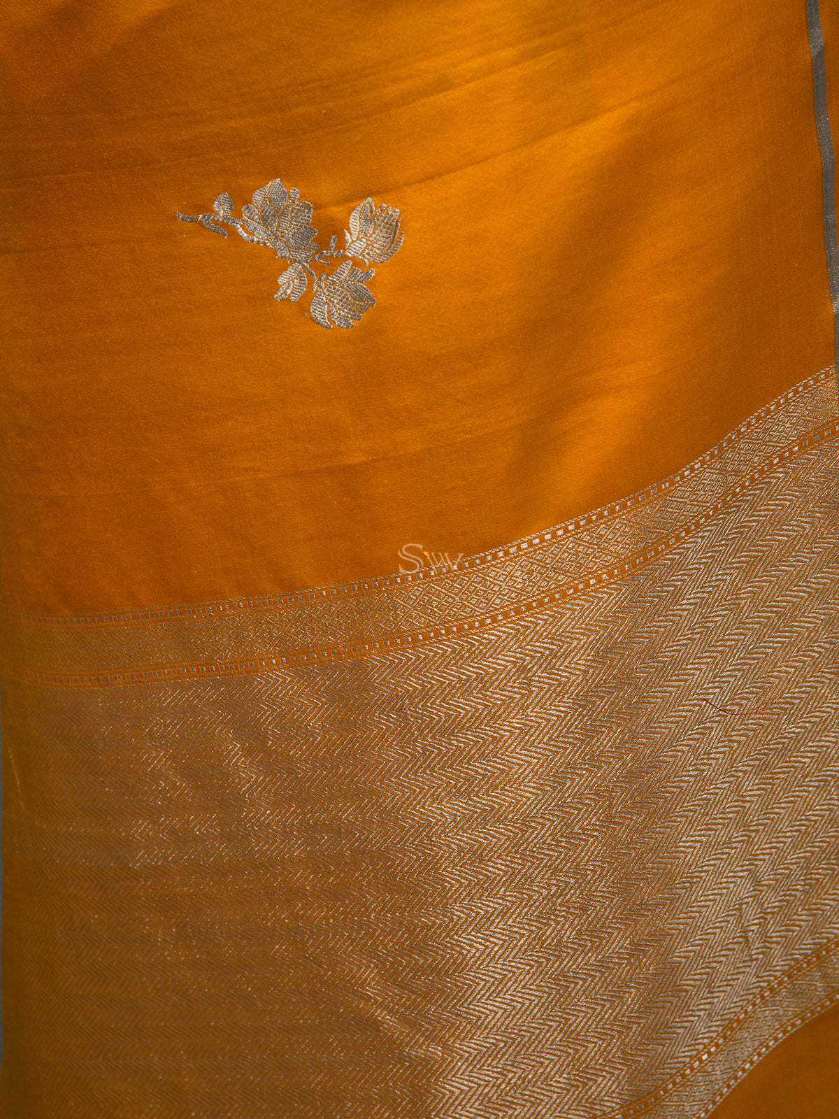 Mustard Boota Satin Silk Handloom Banarasi Saree - Sacred Weaves