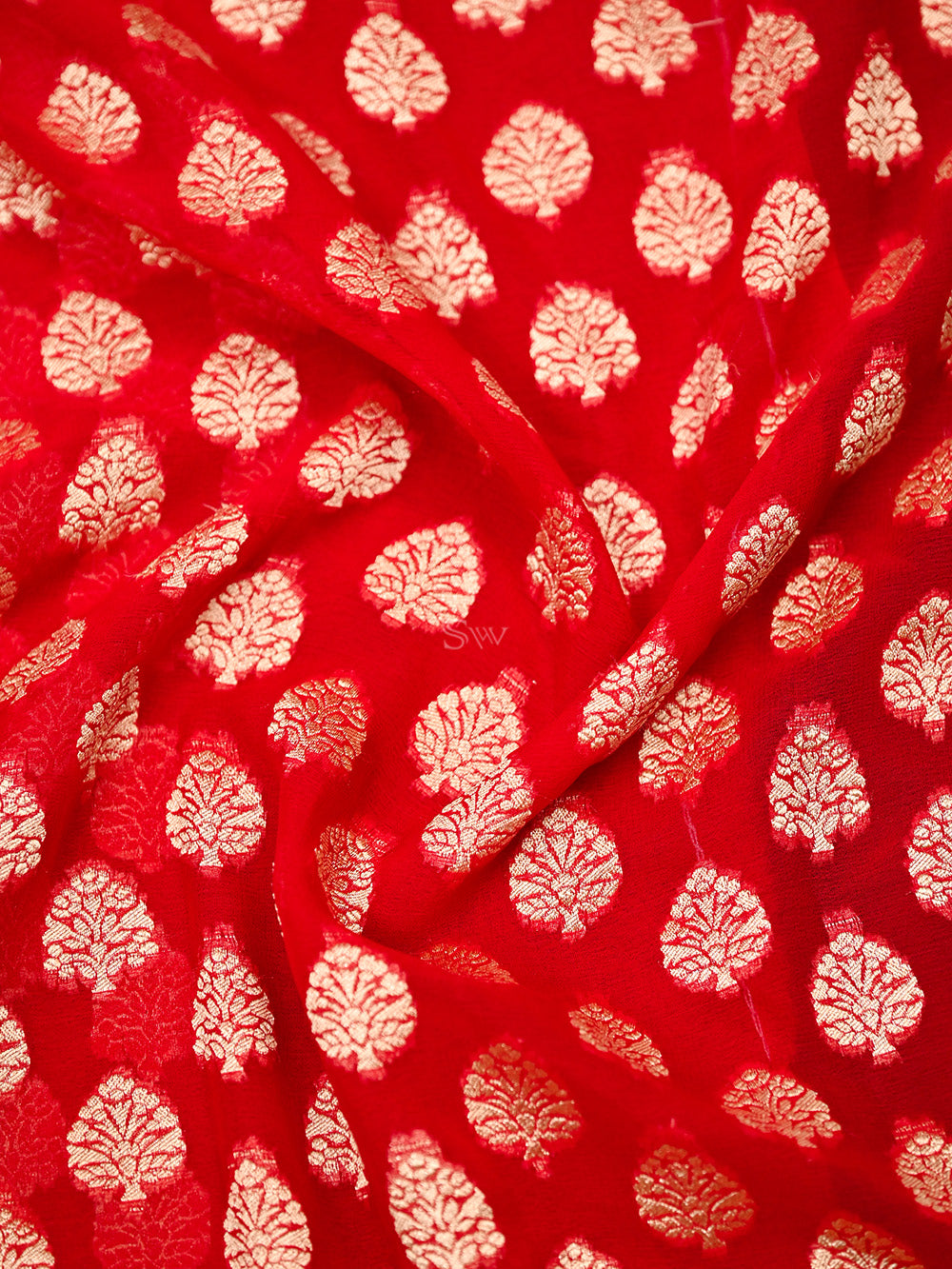 Red Booti Khaddi Georgette Handloom Banarasi Saree