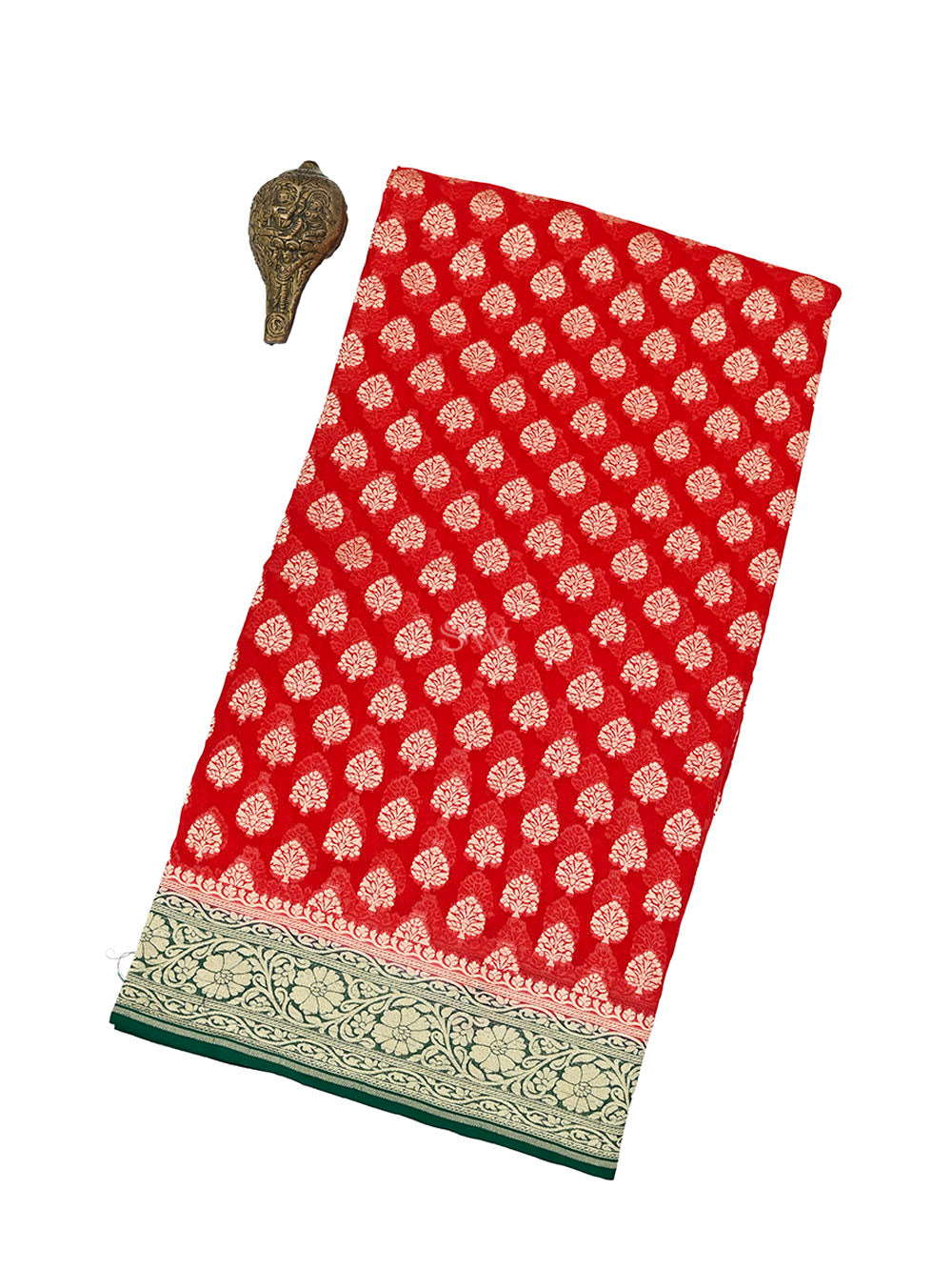 Red Booti Khaddi Georgette Handloom Banarasi Saree