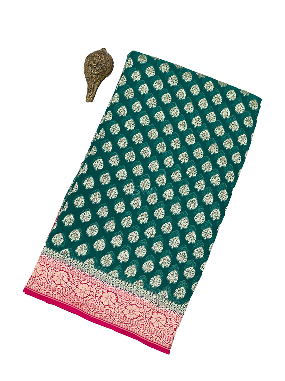 Bottle Green Booti Khaddi Georgette Handloom Banarasi Saree