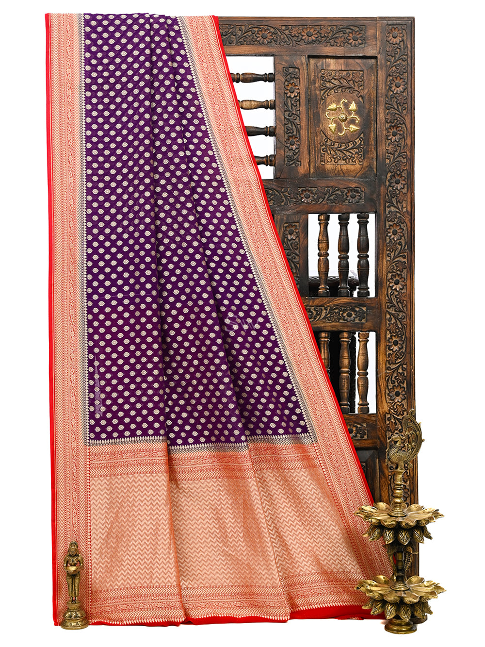 Purple Booti Khaddi Georgette Handloom Banarasi Saree - Sacred Weaves