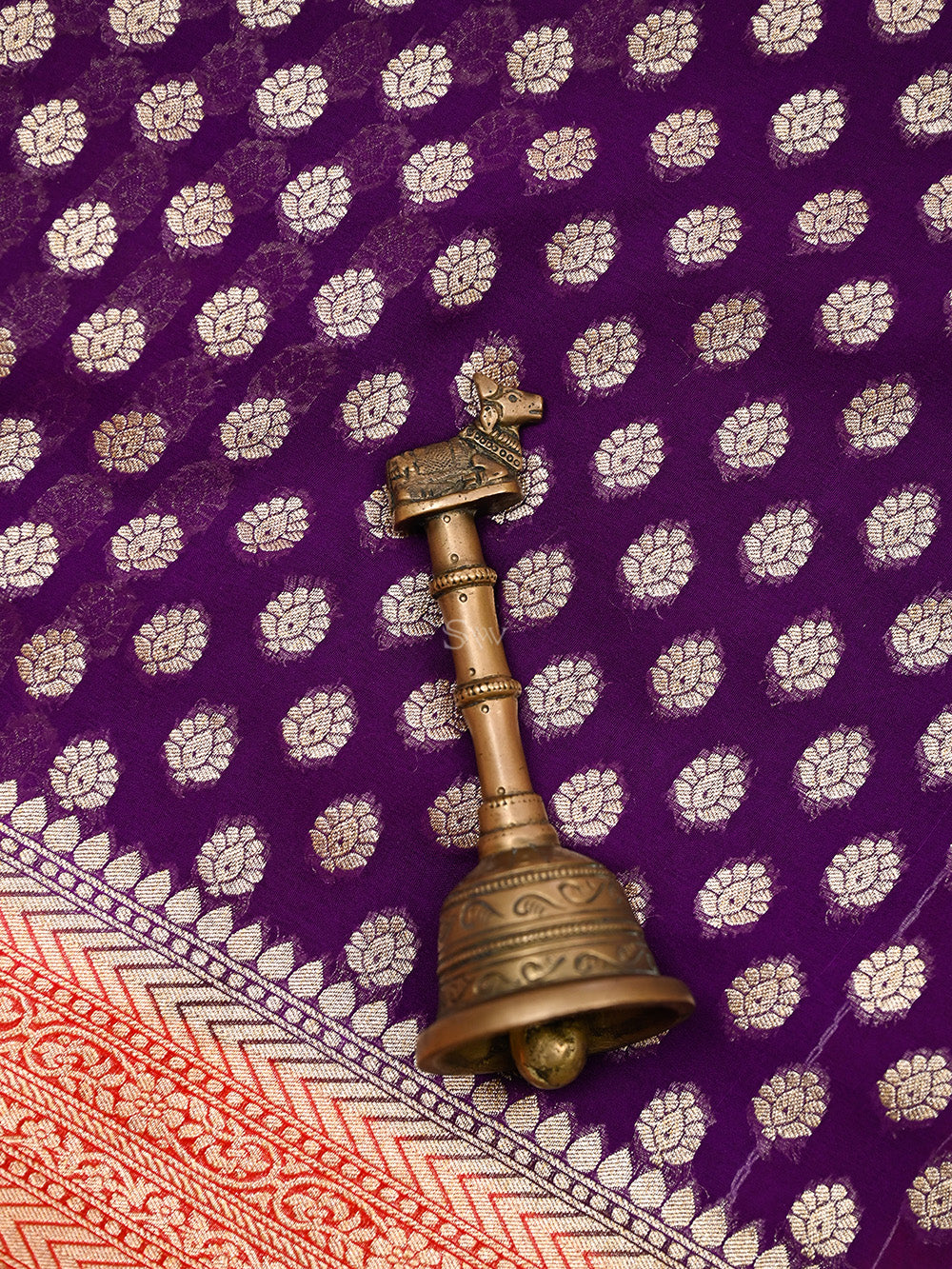 Purple Booti Khaddi Georgette Handloom Banarasi Saree - Sacred Weaves