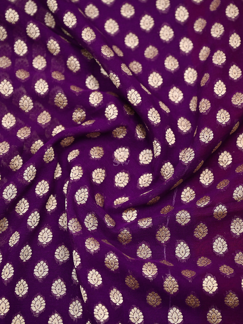 Purple Booti Khaddi Georgette Handloom Banarasi Saree - Sacred Weaves