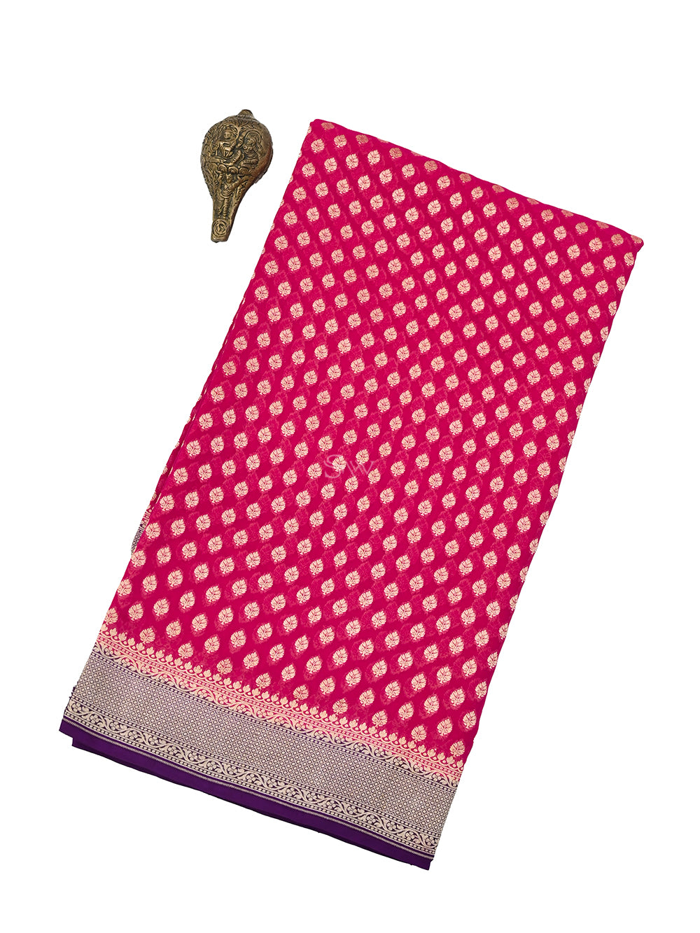 Dark Pink Booti Khaddi Georgette Handloom Banarasi Saree