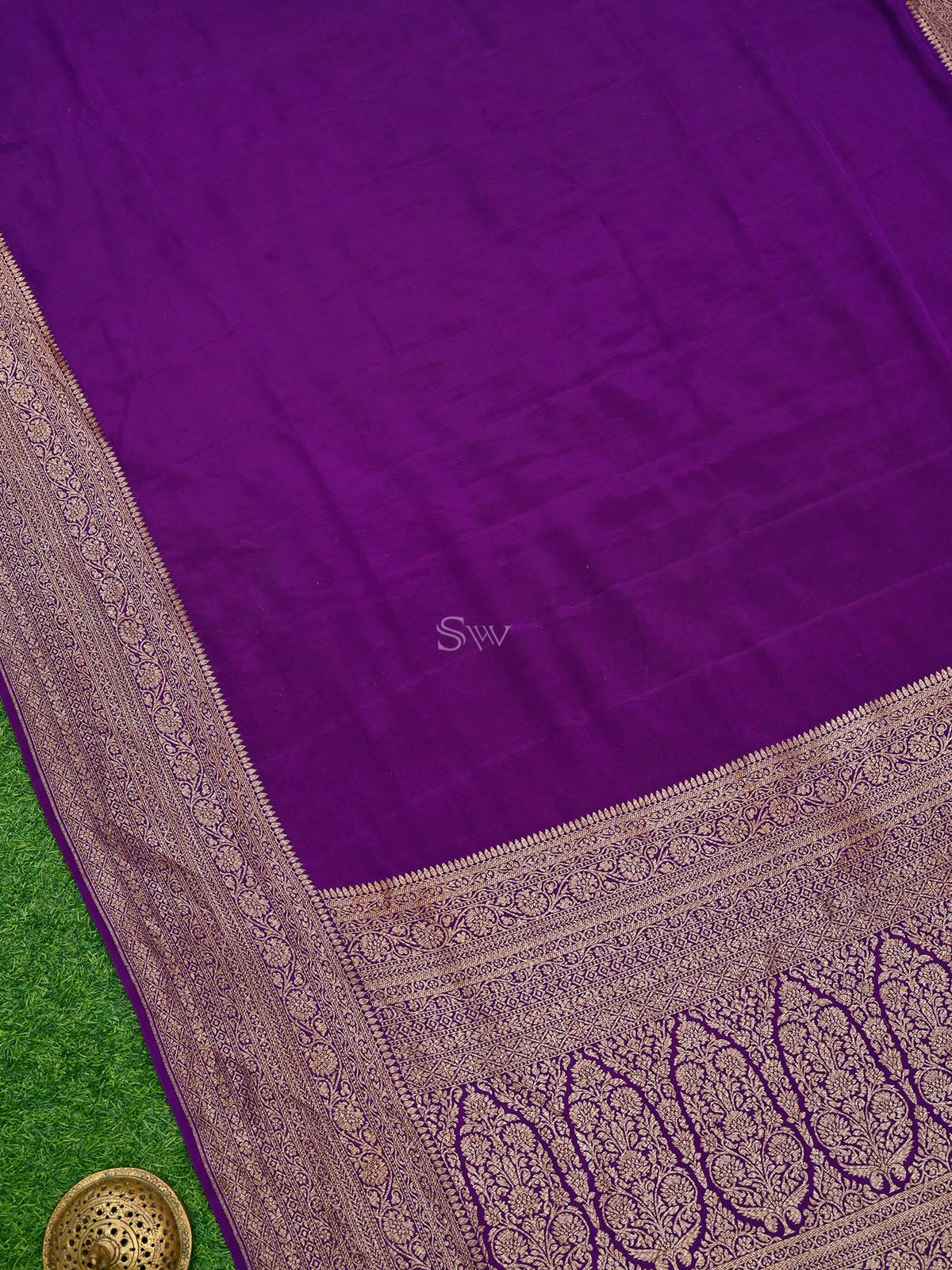 Purple Plain Crepe Silk Handloom Banarasi Saree - Sacred Weaves