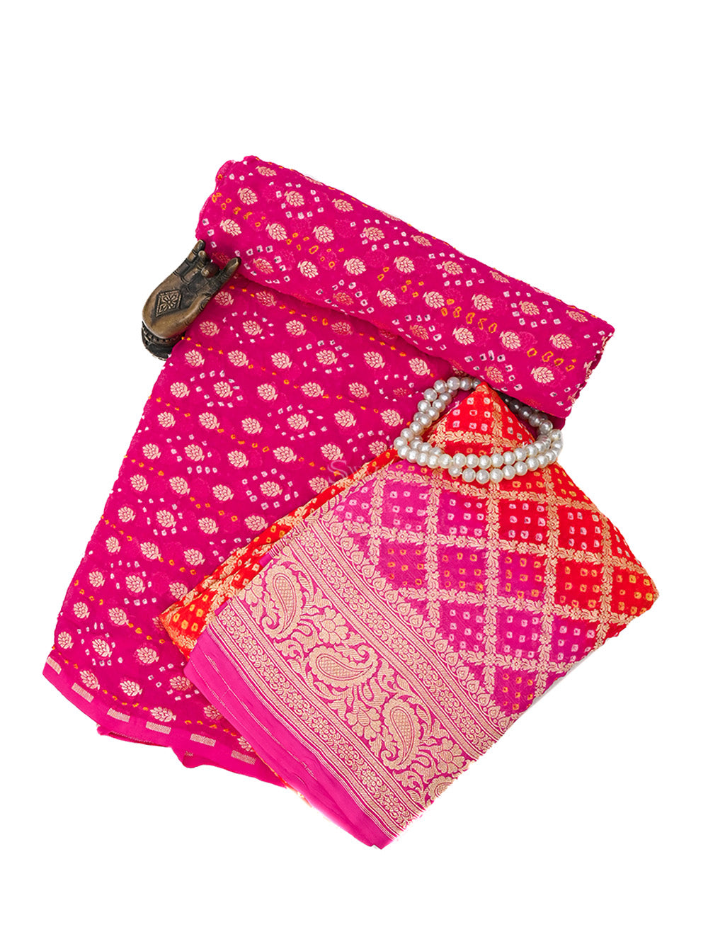 Magenta Bandhani Khaddi Georgette Handloom Banarasi Suit