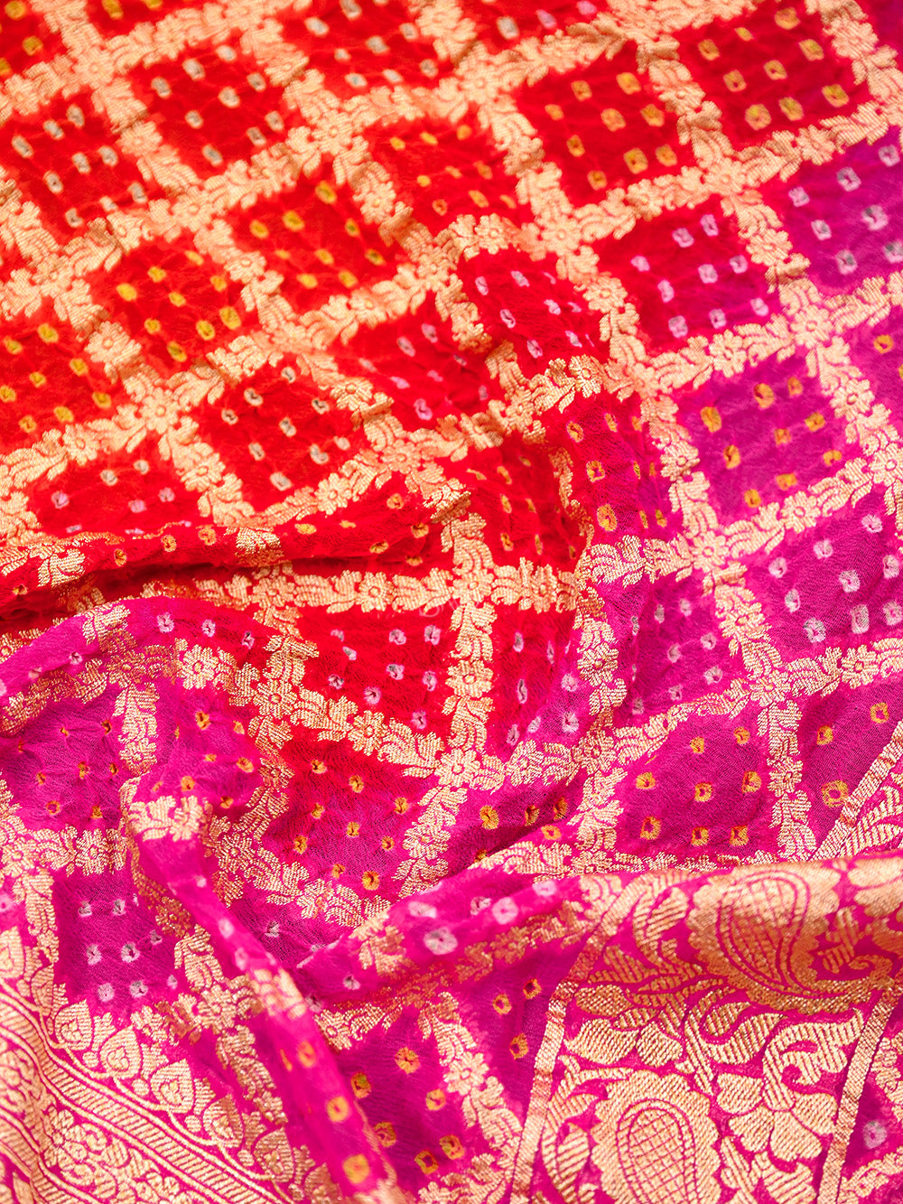 Magenta Bandhani Khaddi Georgette Handloom Banarasi Suit