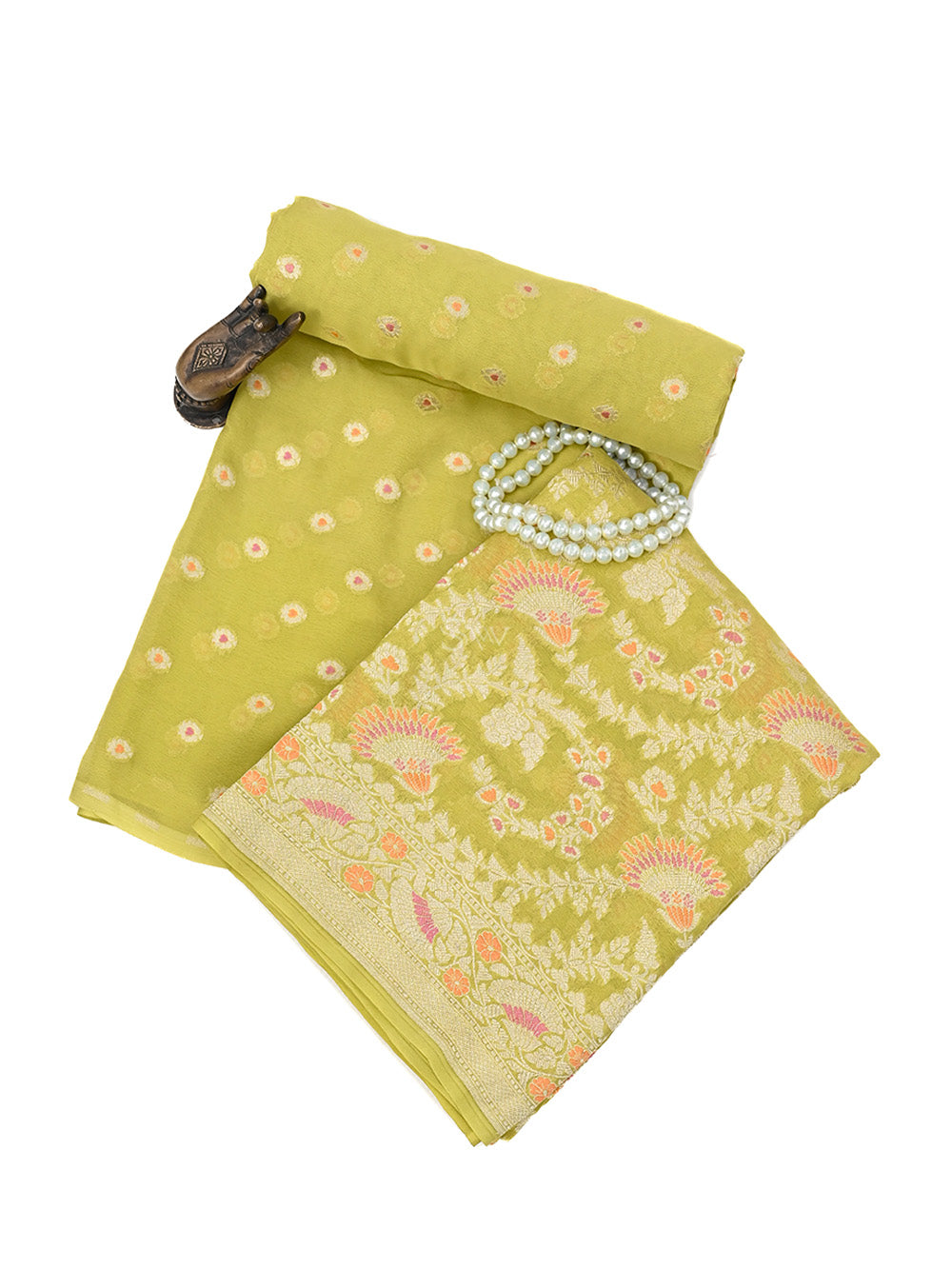 Lime Yellow Meenakari Khaddi Georgette Handloom Banarasi Suit