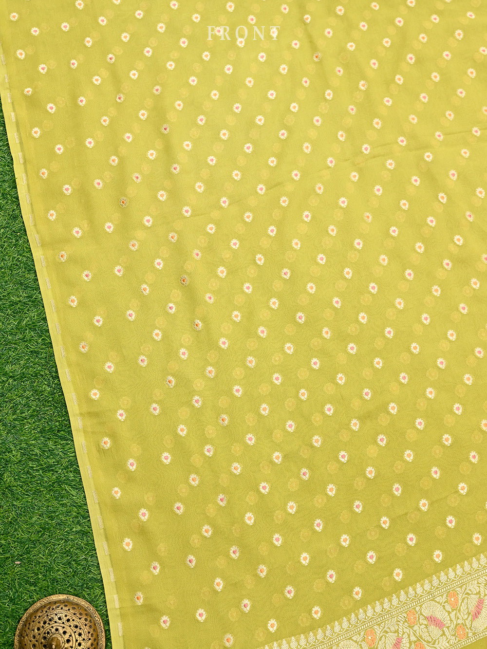 Lime Yellow Meenakari Khaddi Georgette Handloom Banarasi Suit