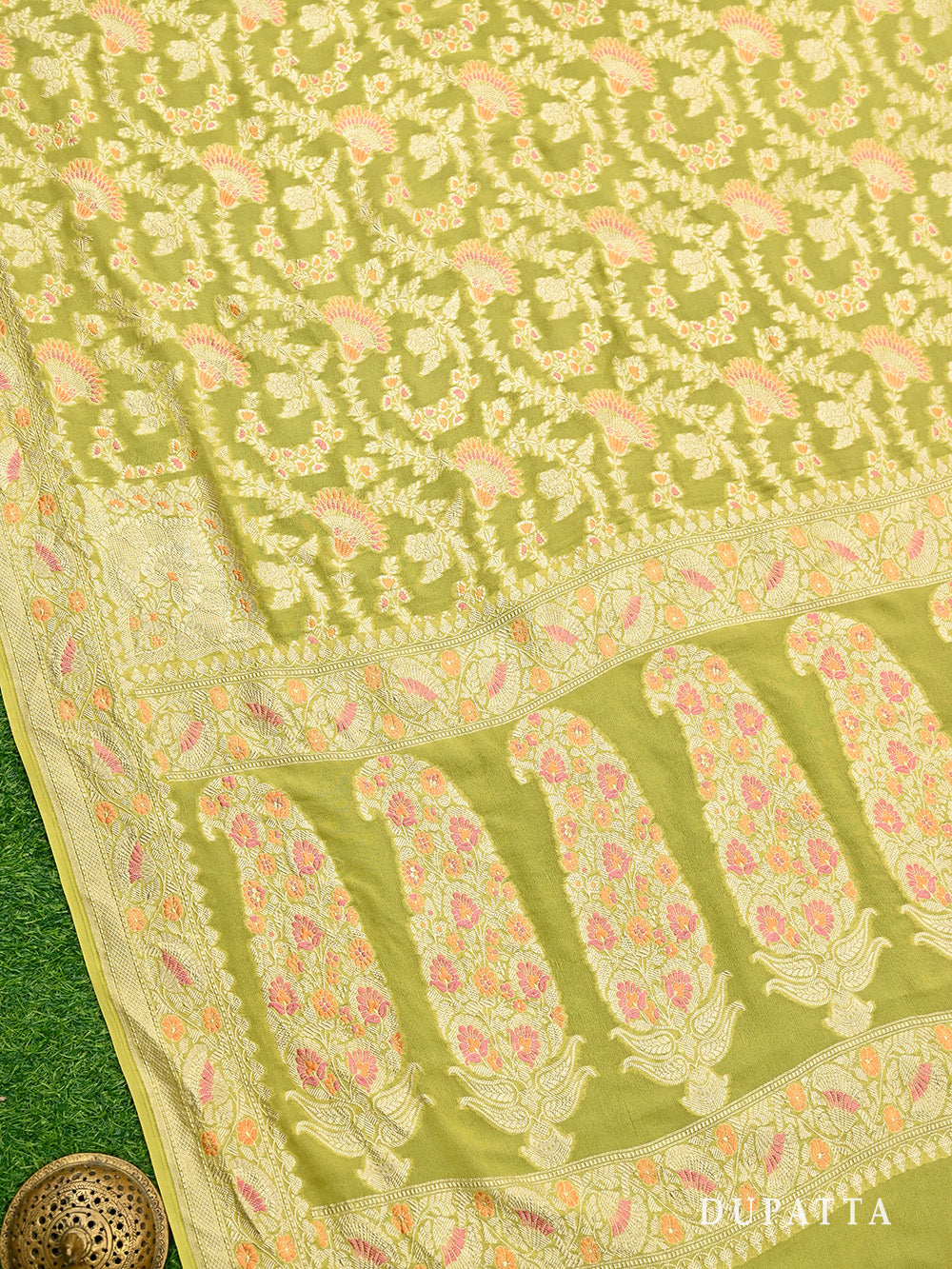 Lime Yellow Meenakari Khaddi Georgette Handloom Banarasi Suit