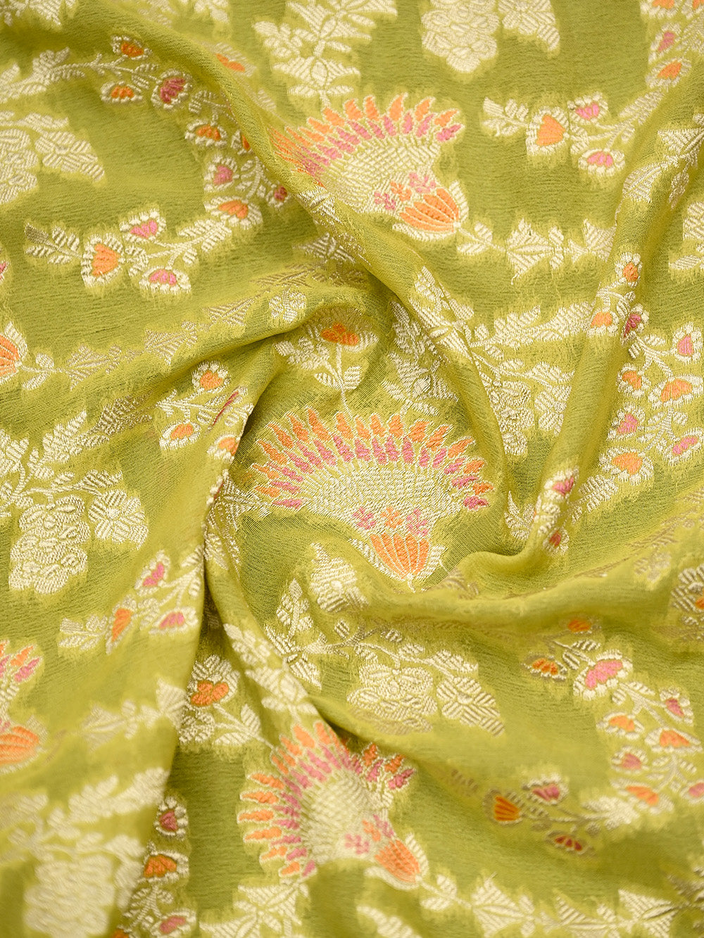 Lime Yellow Meenakari Khaddi Georgette Handloom Banarasi Suit