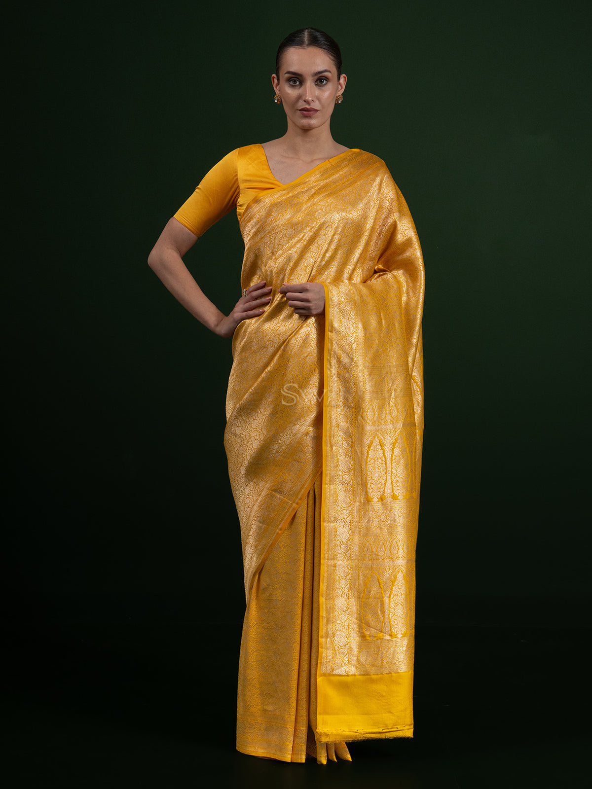 Mustard Katan Silk Brocade Handloom Banarasi Saree - Sacred Weaves