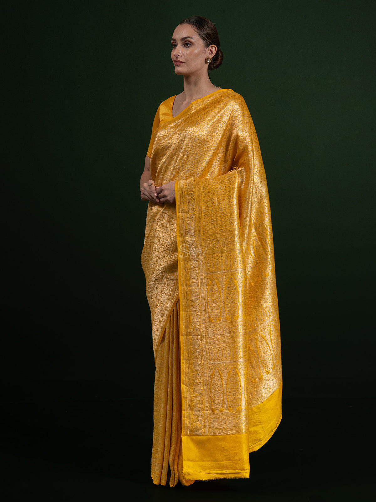 Mustard Katan Silk Brocade Handloom Banarasi Saree - Sacred Weaves