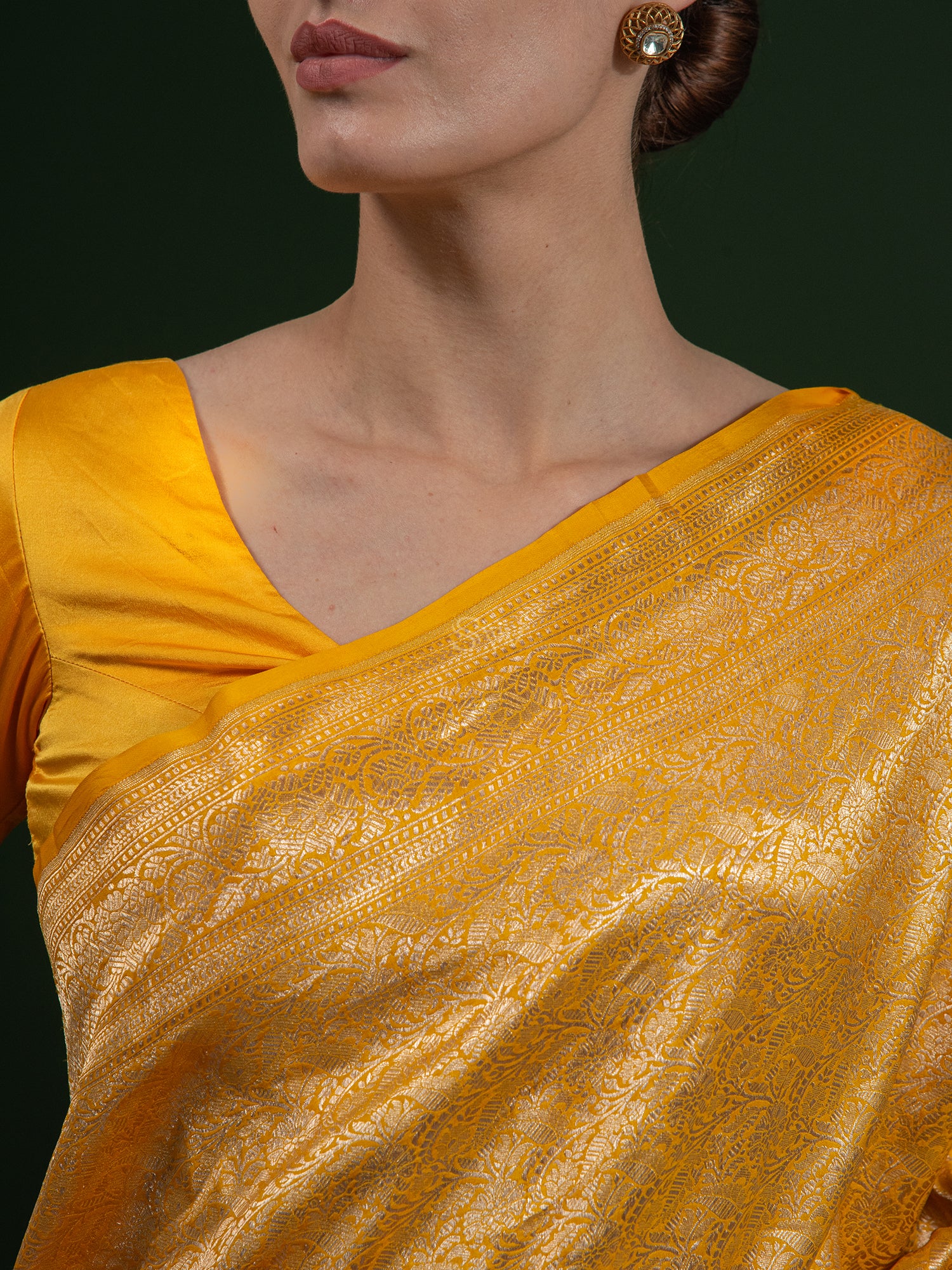 Mustard Katan Silk Brocade Handloom Banarasi Saree - Sacred Weaves