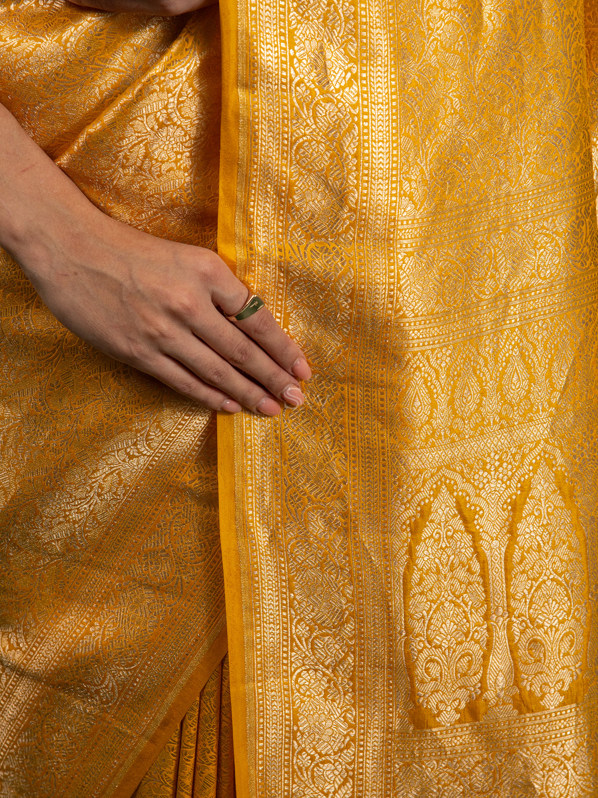 Mustard Katan Silk Brocade Handloom Banarasi Saree - Sacred Weaves