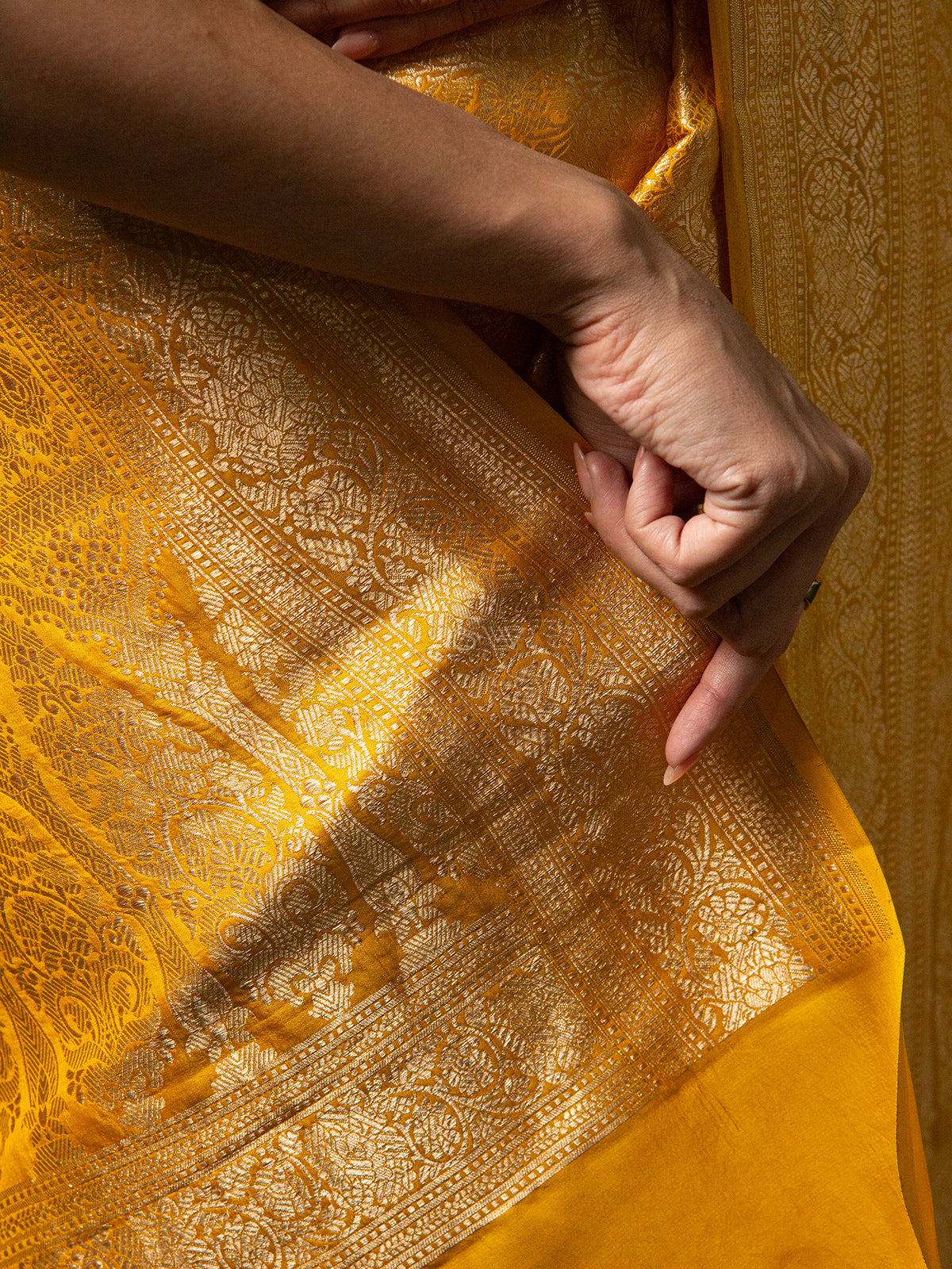 Mustard Katan Silk Brocade Handloom Banarasi Saree - Sacred Weaves