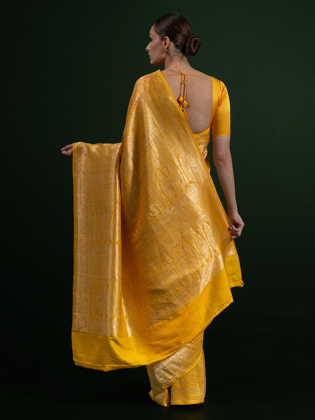 Mustard Katan Silk Brocade Handloom Banarasi Saree - Sacred Weaves