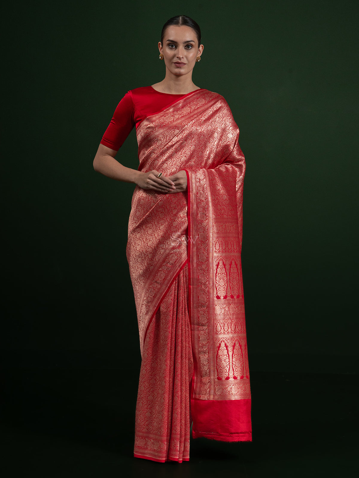 Red Katan Silk Brocade Handloom Banarasi Saree - Sacred Weaves