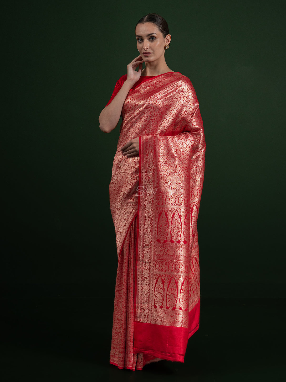 Red Katan Silk Brocade Handloom Banarasi Saree - Sacred Weaves