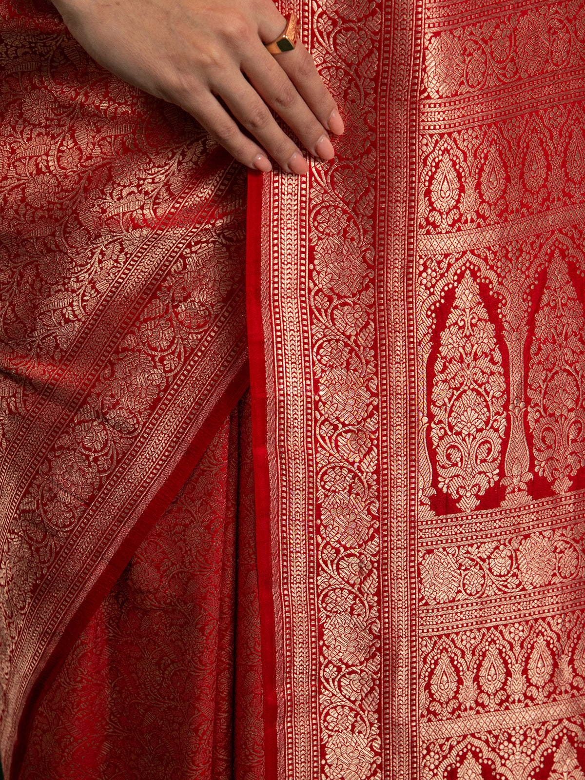 Red Katan Silk Brocade Handloom Banarasi Saree - Sacred Weaves