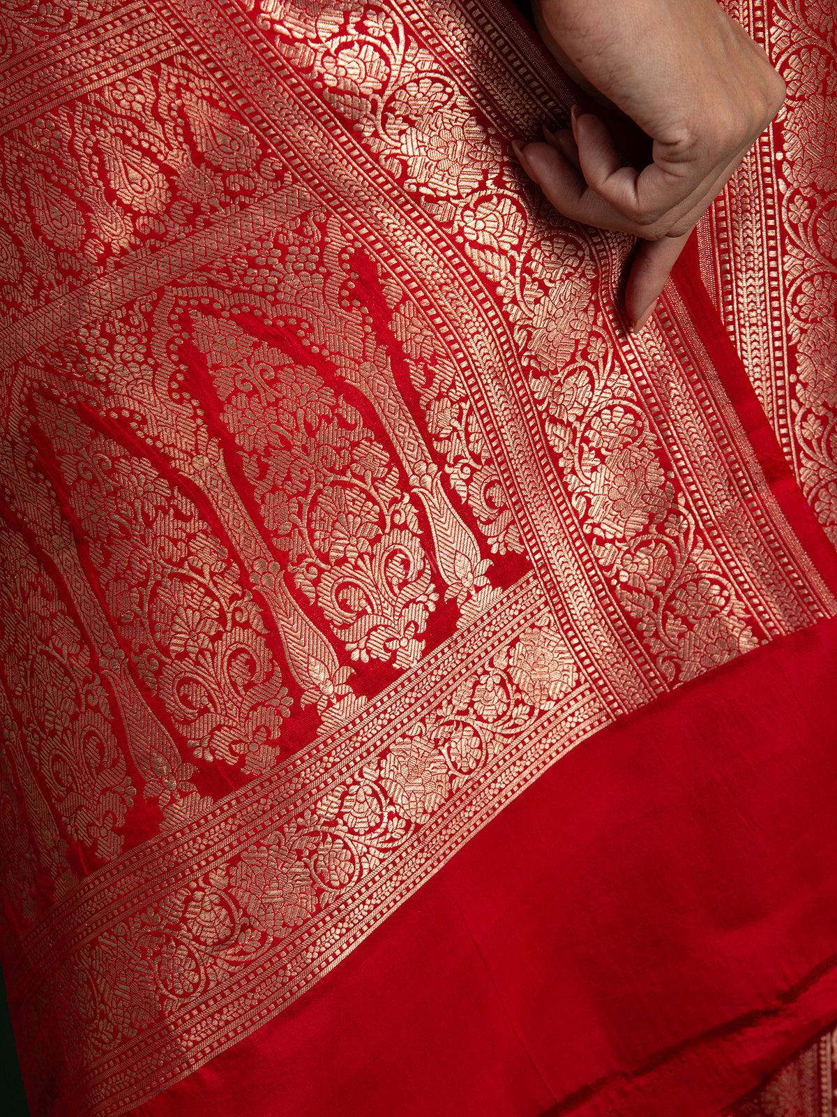 Red Katan Silk Brocade Handloom Banarasi Saree - Sacred Weaves