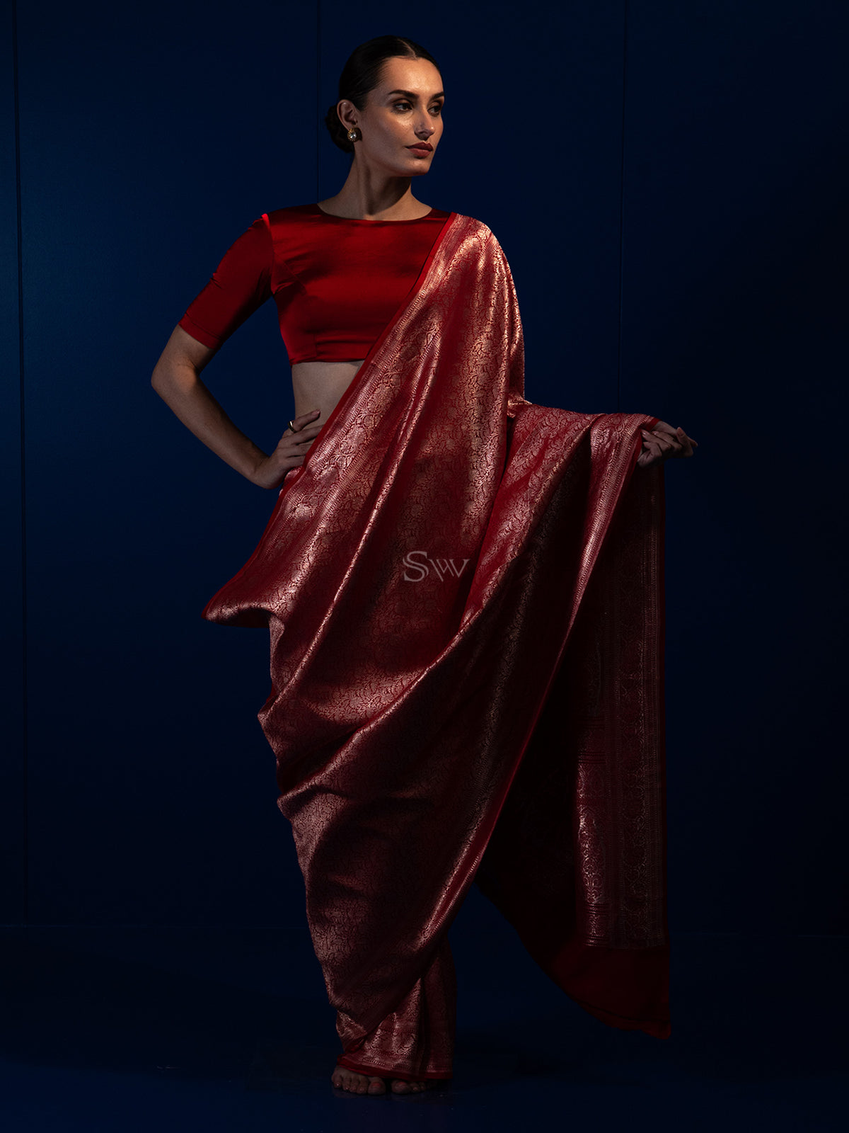 Red Katan Silk Brocade Handloom Banarasi Saree - Sacred Weaves