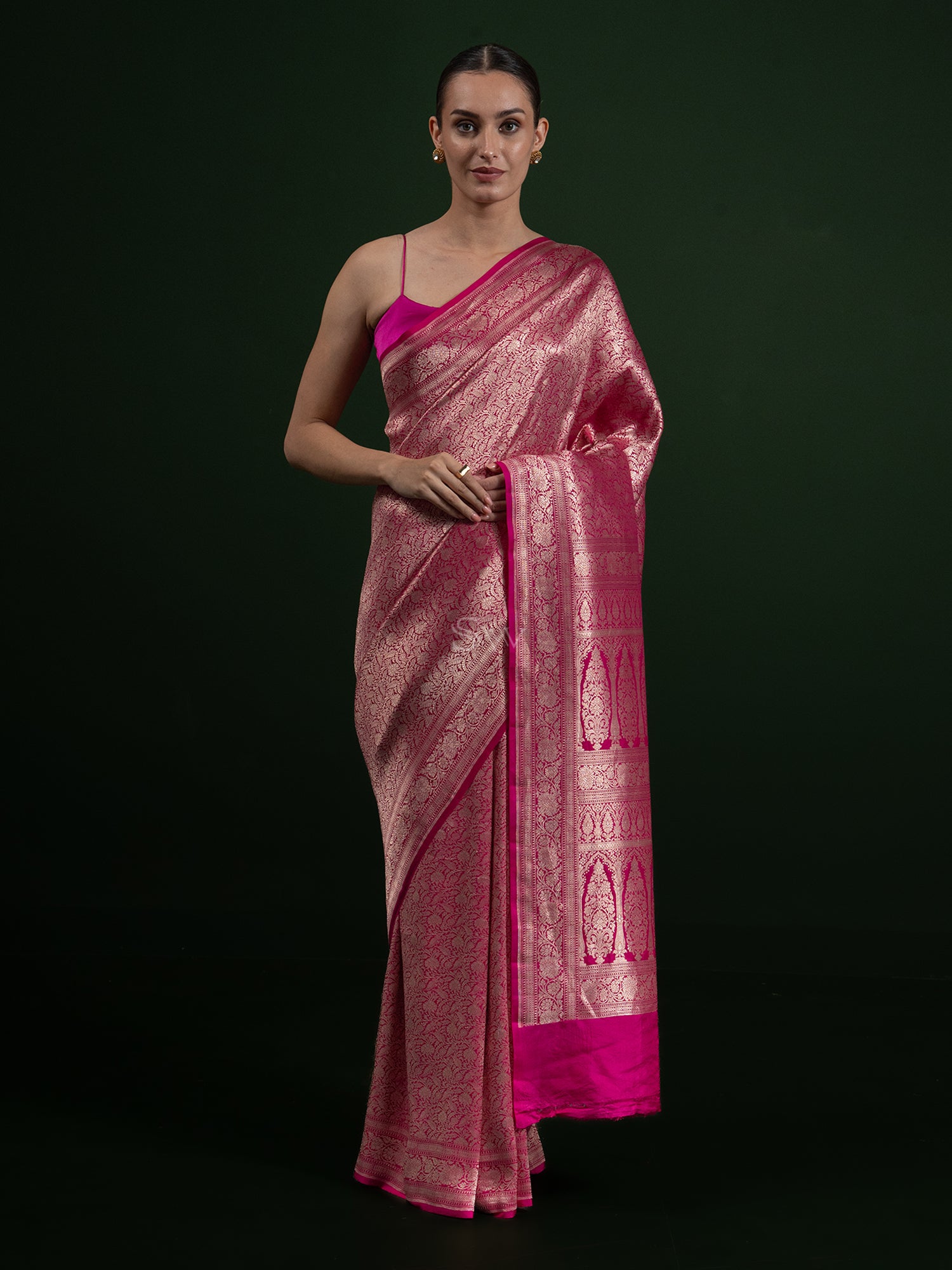 Magenta Katan Silk Brocade Handloom Banarasi Saree - Sacred Weaves