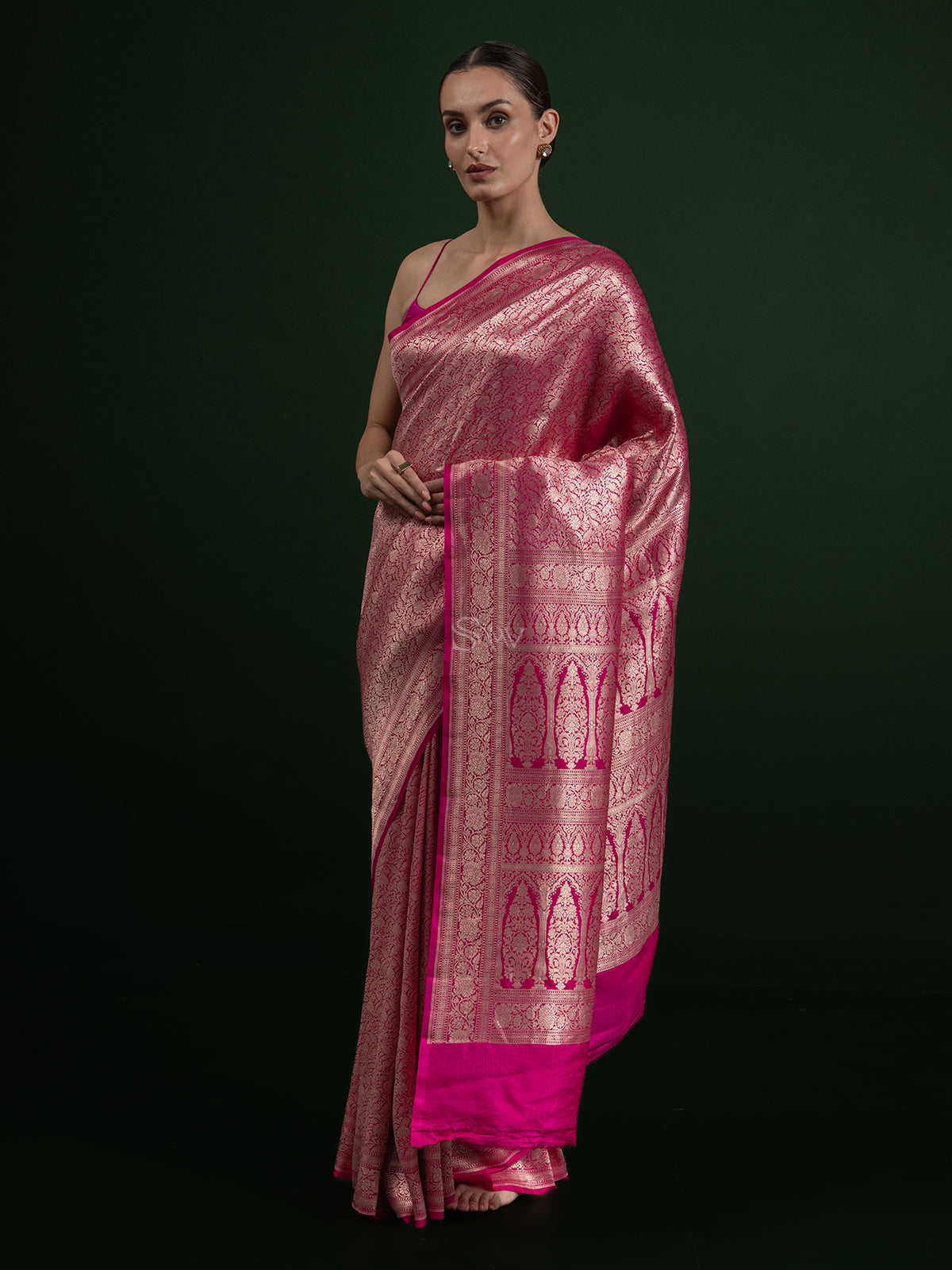 Magenta Katan Silk Brocade Handloom Banarasi Saree - Sacred Weaves