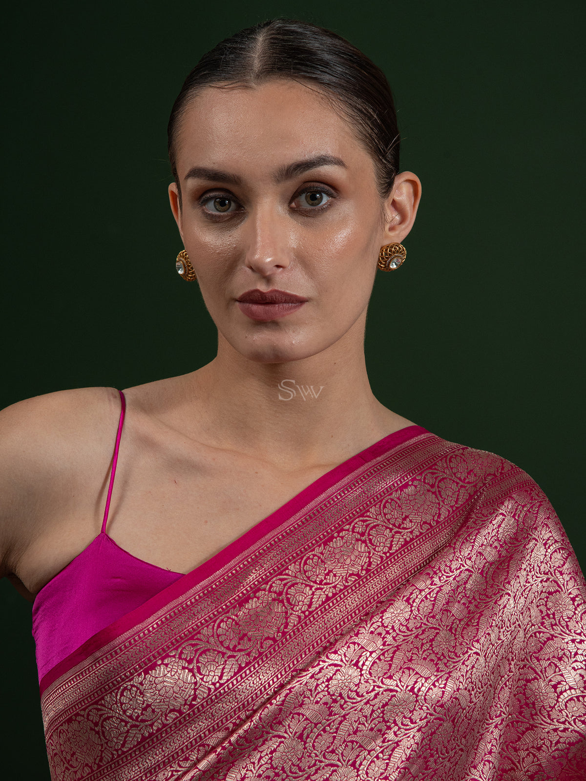 Magenta Katan Silk Brocade Handloom Banarasi Saree - Sacred Weaves