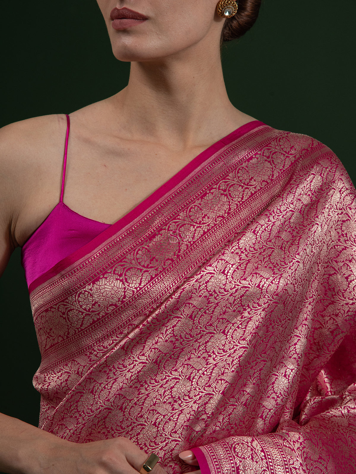 Magenta Katan Silk Brocade Handloom Banarasi Saree - Sacred Weaves