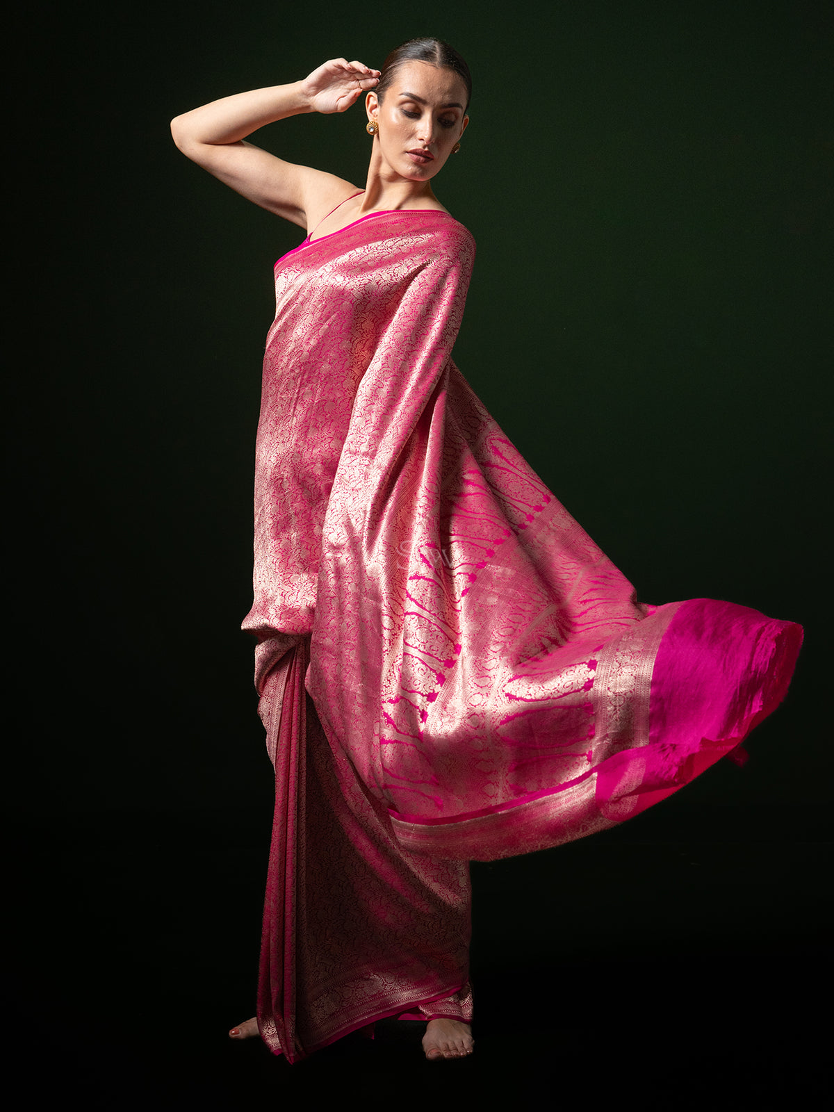 Magenta Katan Silk Brocade Handloom Banarasi Saree - Sacred Weaves