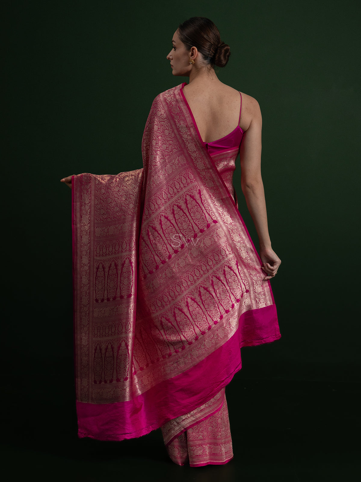 Magenta Katan Silk Brocade Handloom Banarasi Saree - Sacred Weaves