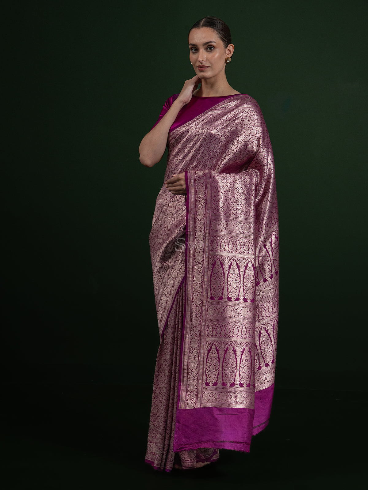 Dark Magenta Katan Silk Brocade Handloom Banarasi Saree - Sacred Weaves