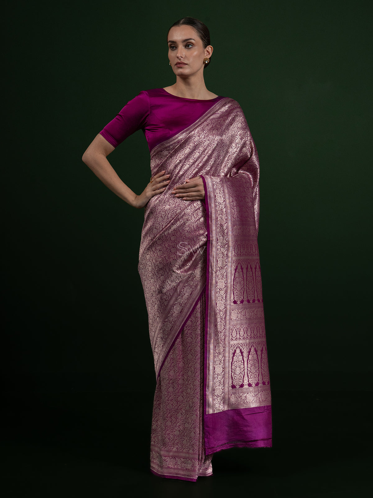 Dark Magenta Katan Silk Brocade Handloom Banarasi Saree - Sacred Weaves