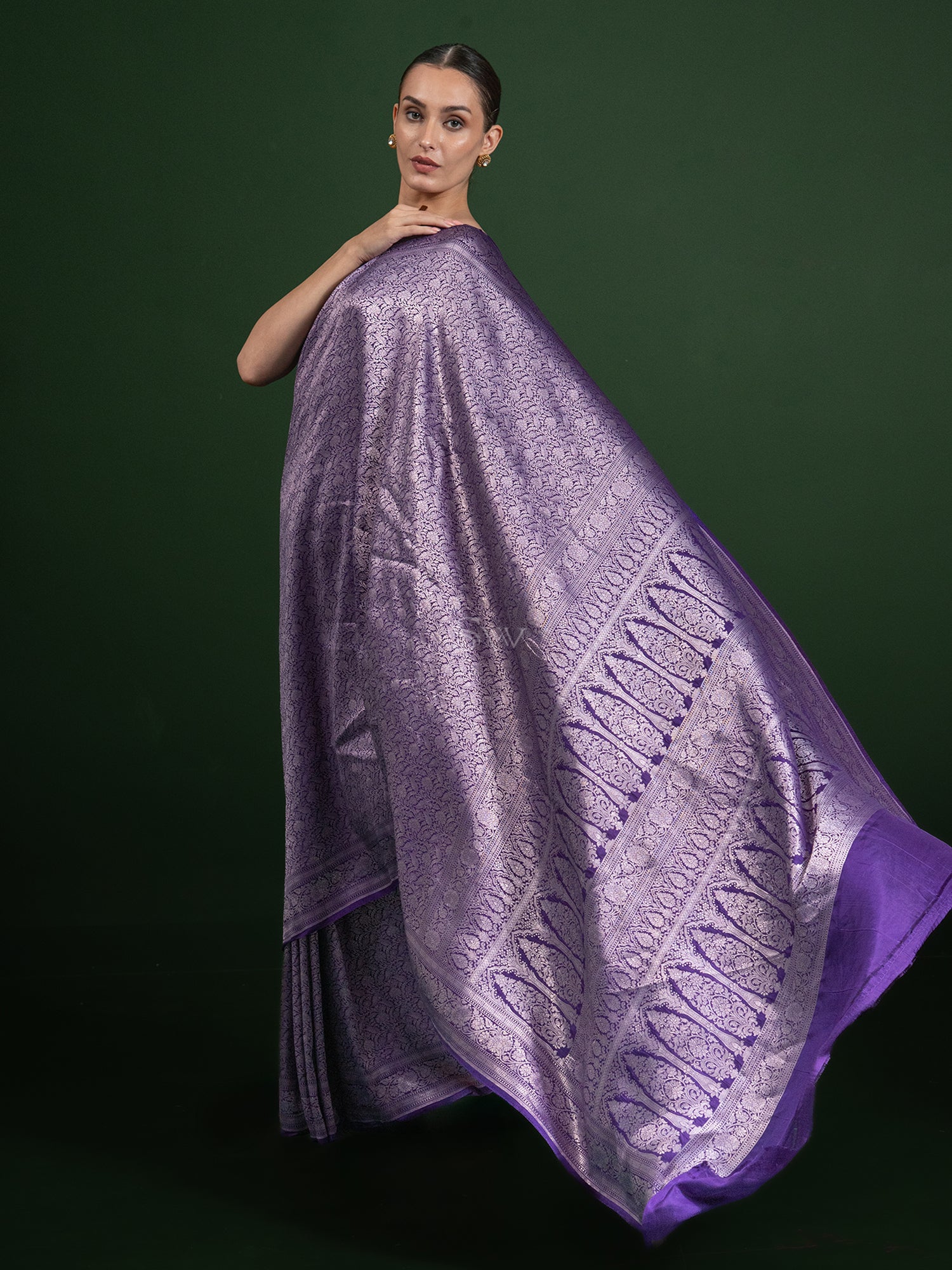 Purple Katan Silk Brocade Handloom Banarasi Saree - Sacred Weaves