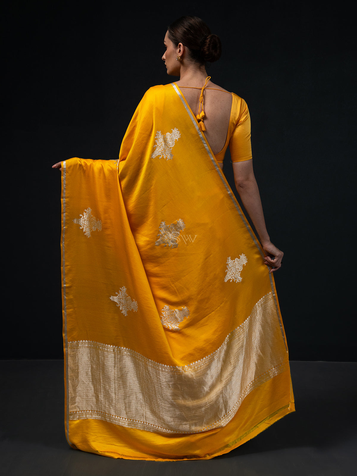 Bright Yellow Boota Satin Silk Handloom Banarasi Saree - Sacred Weaves