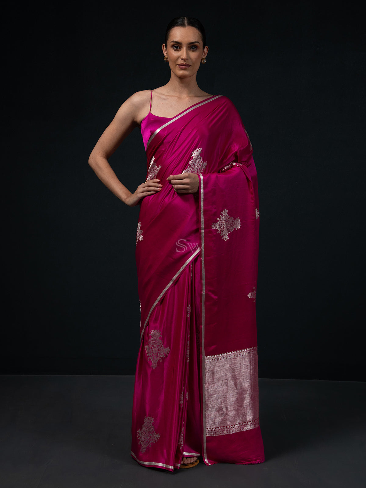 Magenta Boota Satin Silk Handloom Banarasi Saree - Sacred Weaves