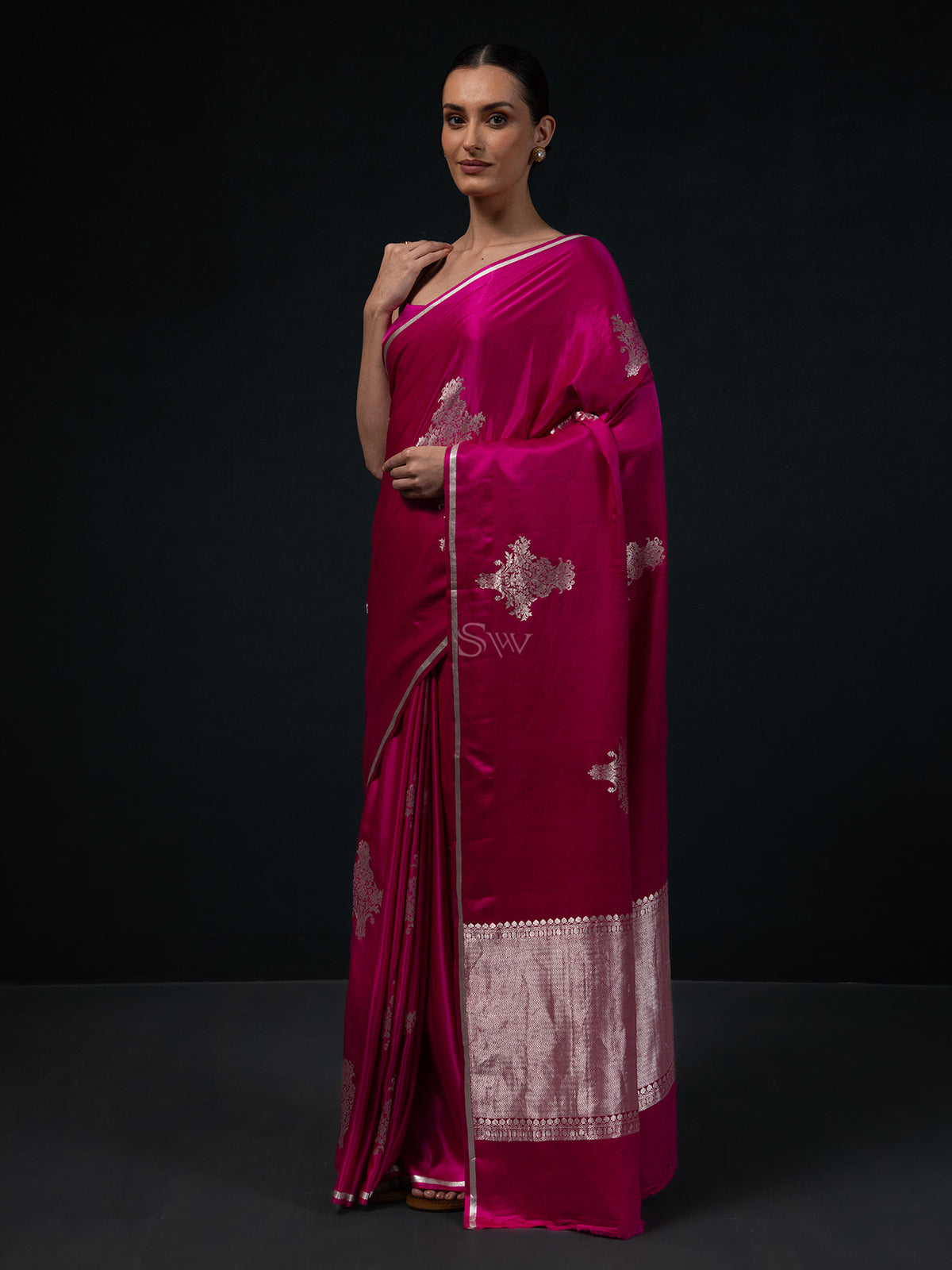 Magenta Boota Satin Silk Handloom Banarasi Saree - Sacred Weaves