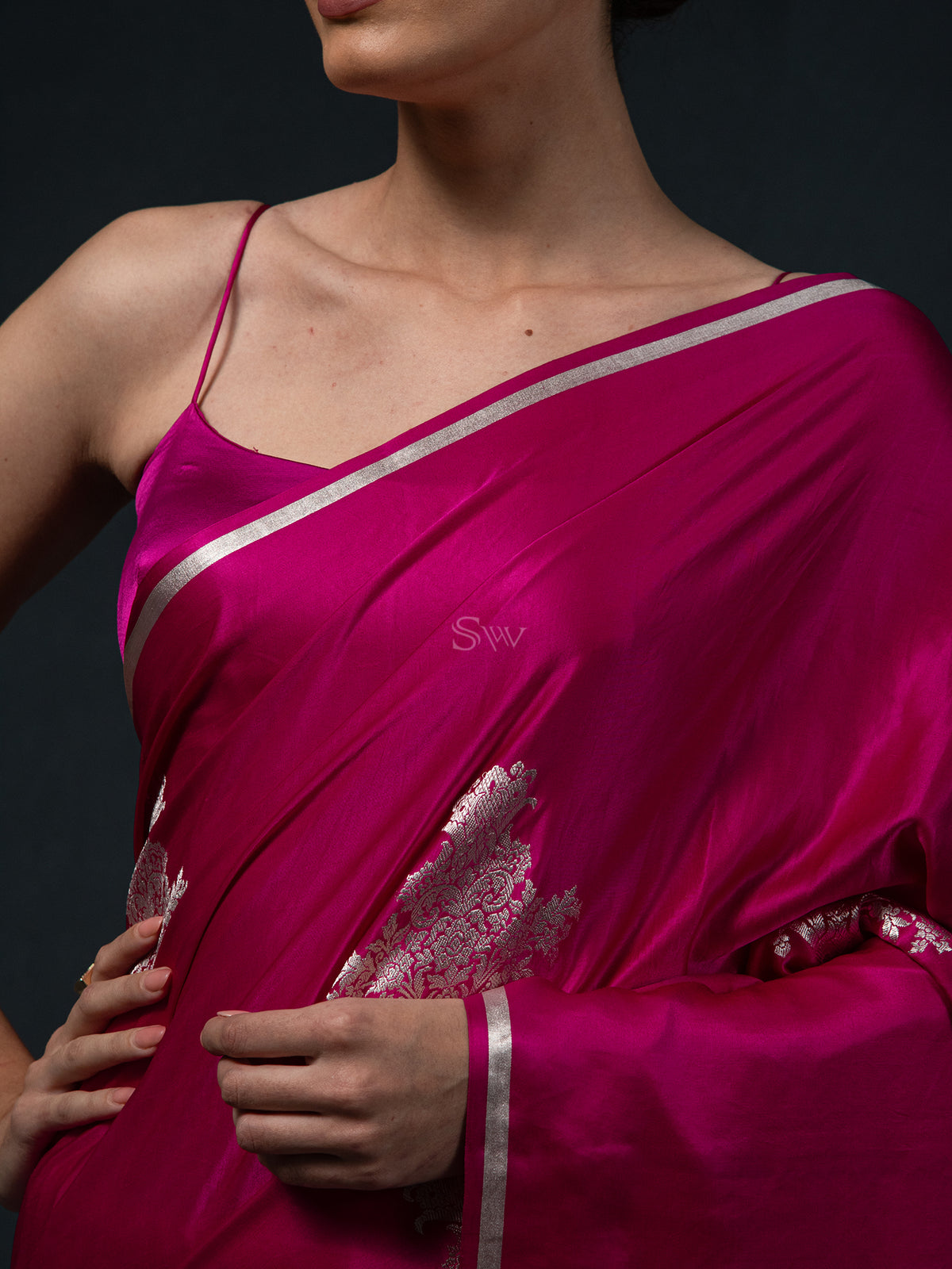 Magenta Boota Satin Silk Handloom Banarasi Saree - Sacred Weaves