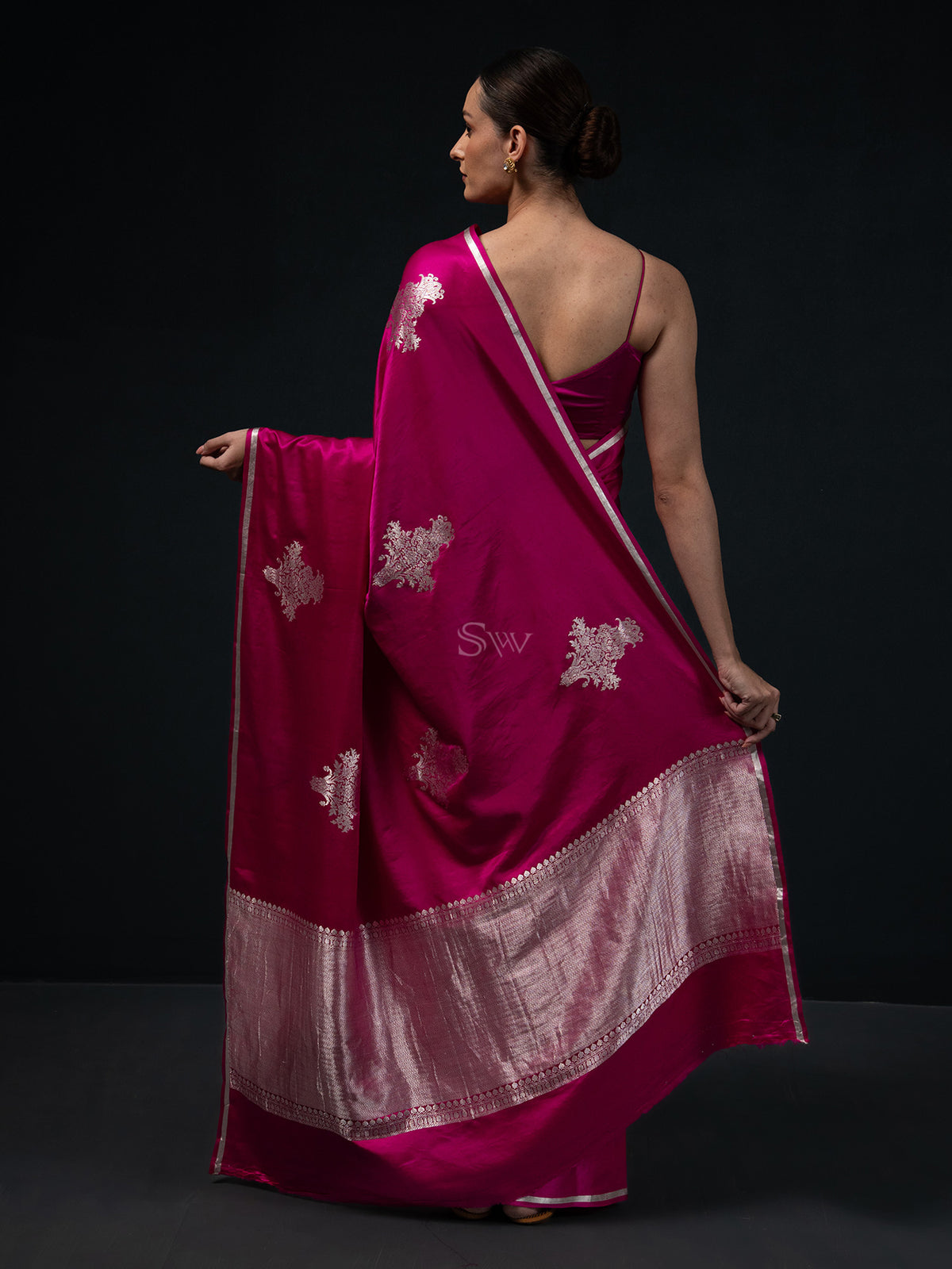 Magenta Boota Satin Silk Handloom Banarasi Saree - Sacred Weaves